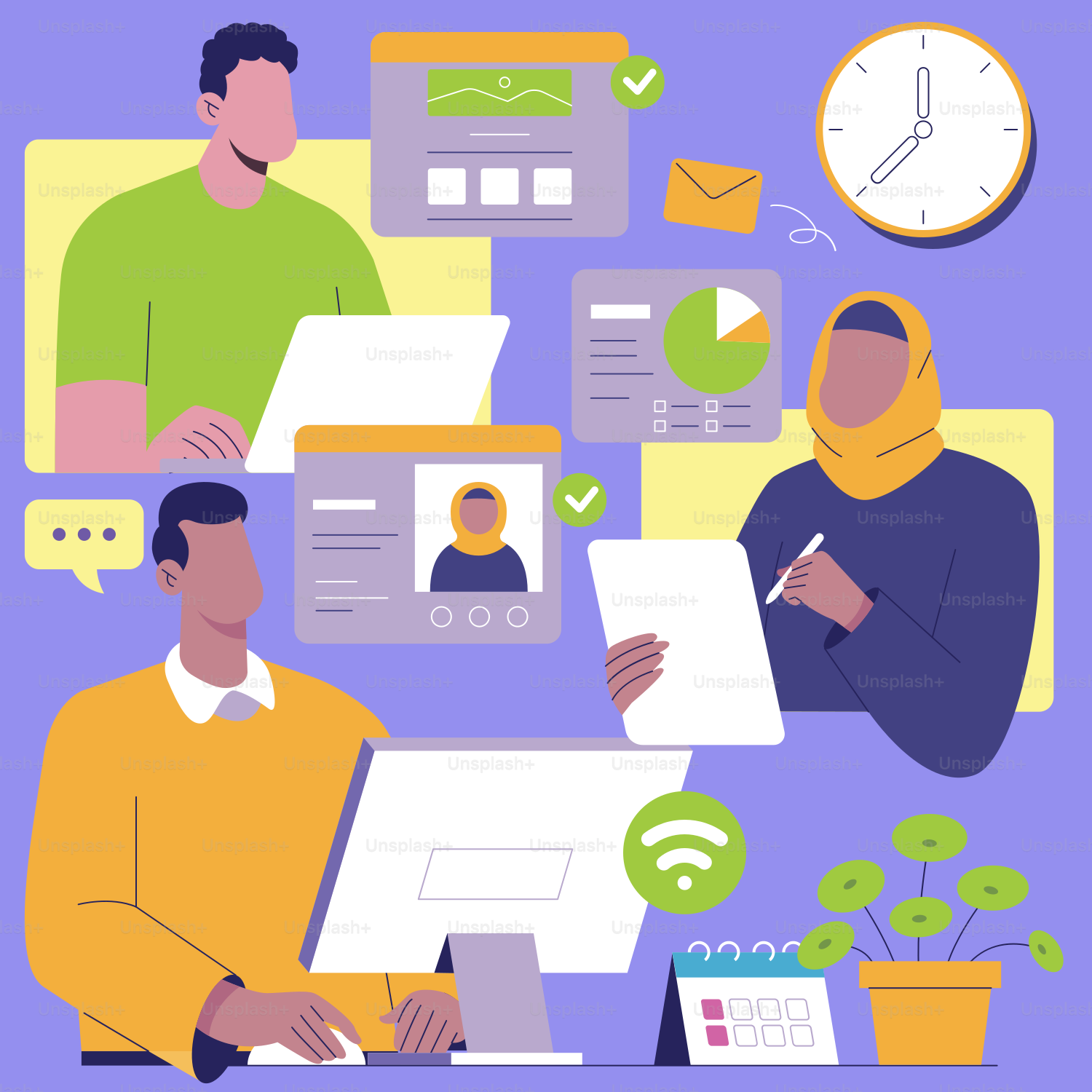 A group of people sitting around a computer