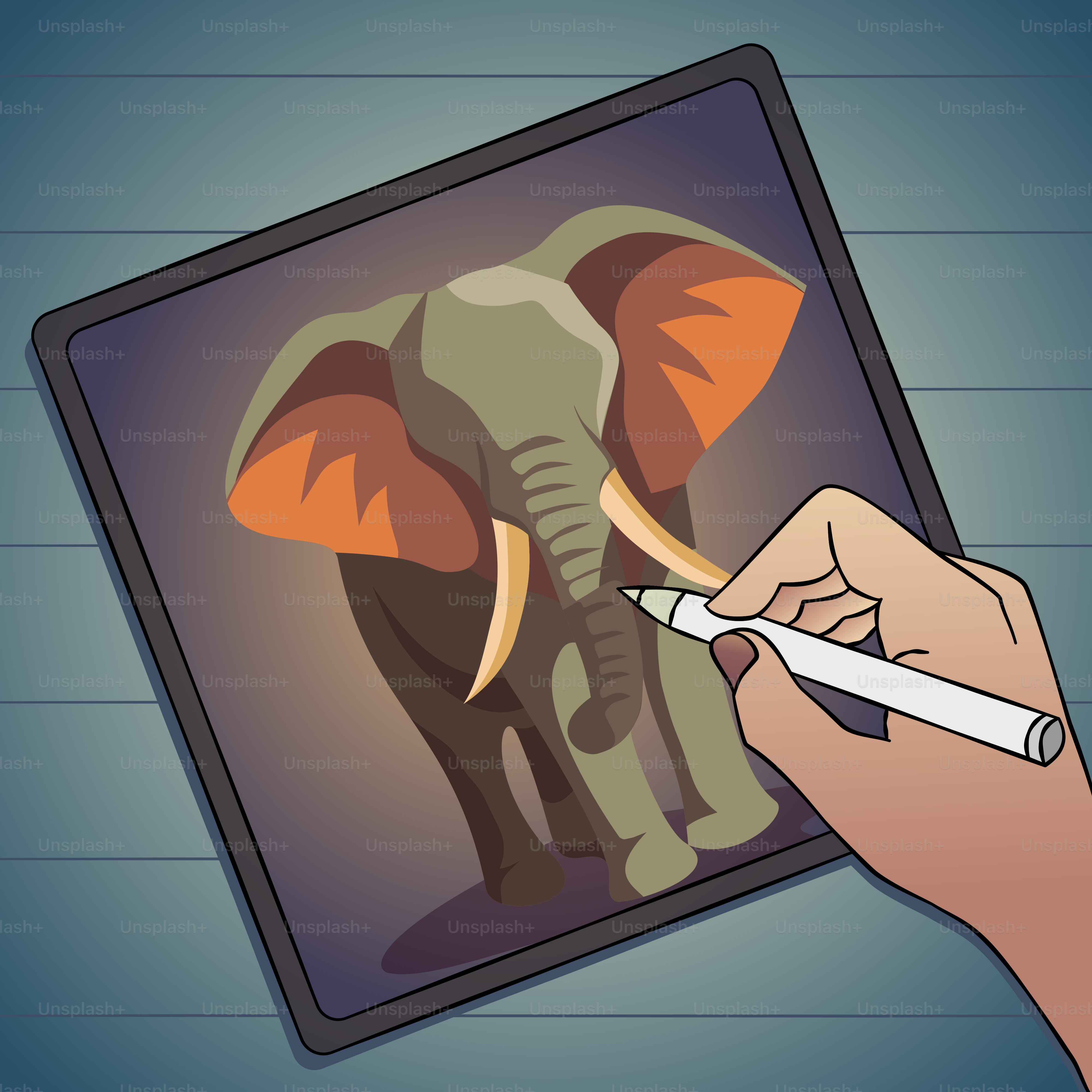 Una mano sosteniendo un bolígrafo y dibujando un elefante