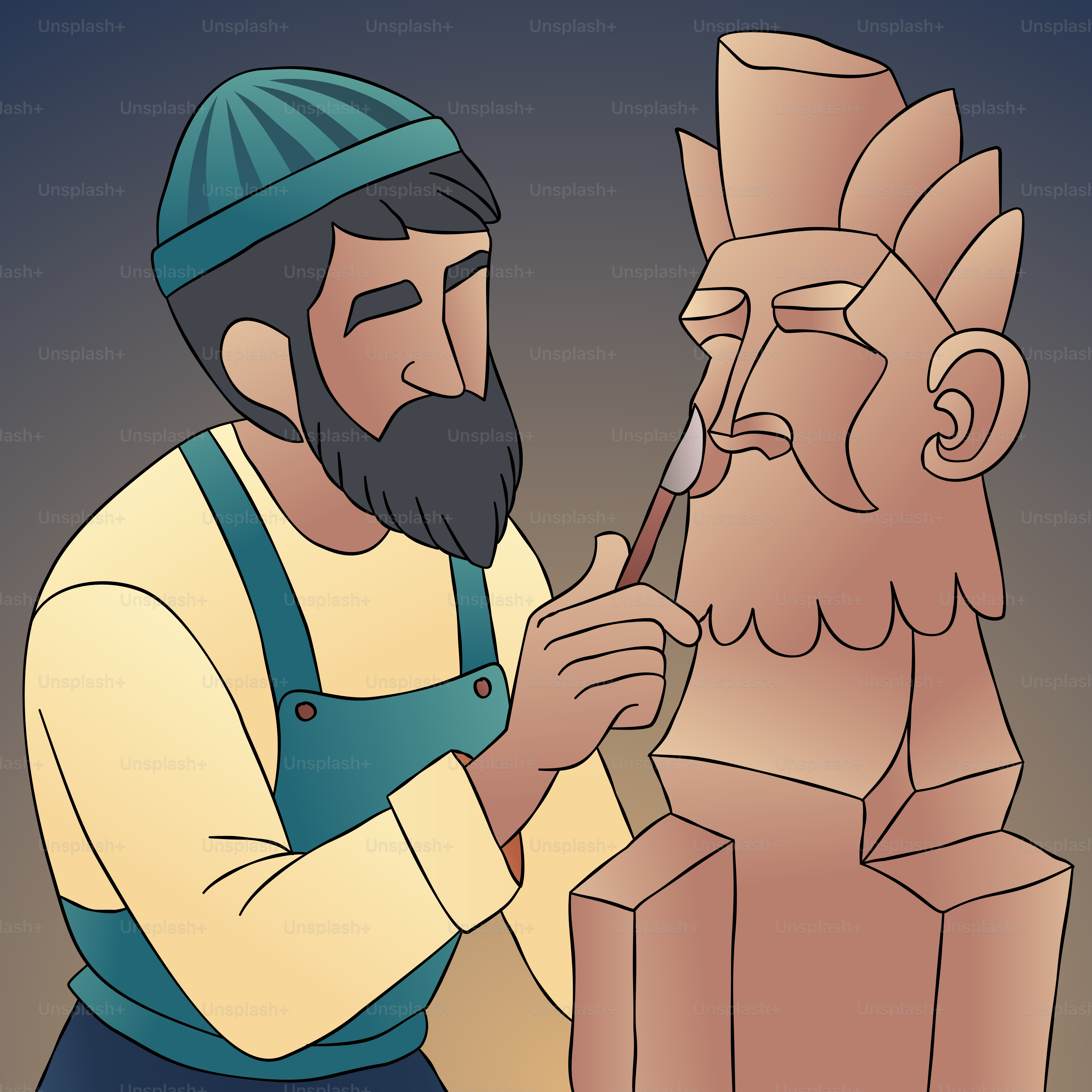 Eine Karikatur eines Mannes, der eine Statue malt