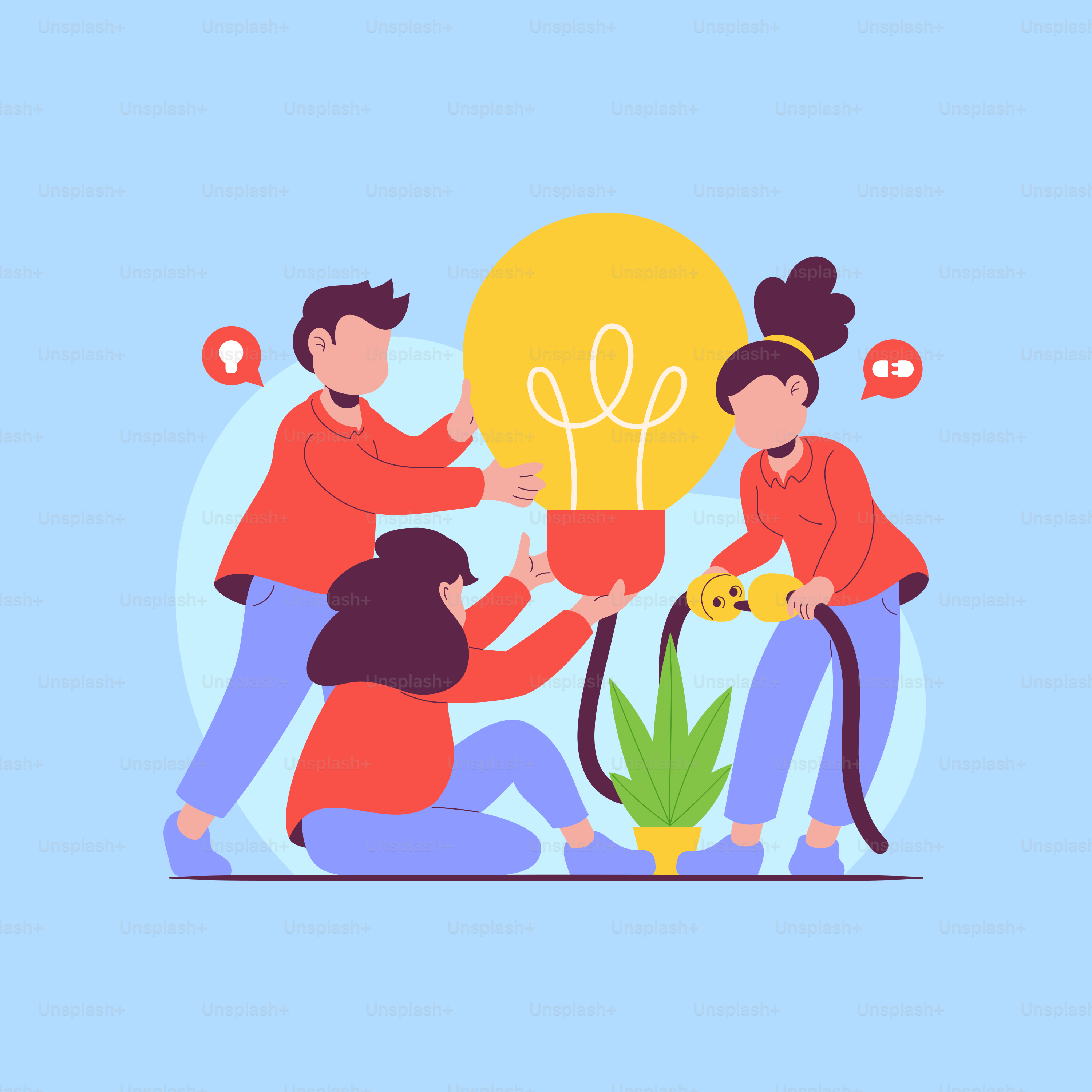 A group of people standing around a light bulb