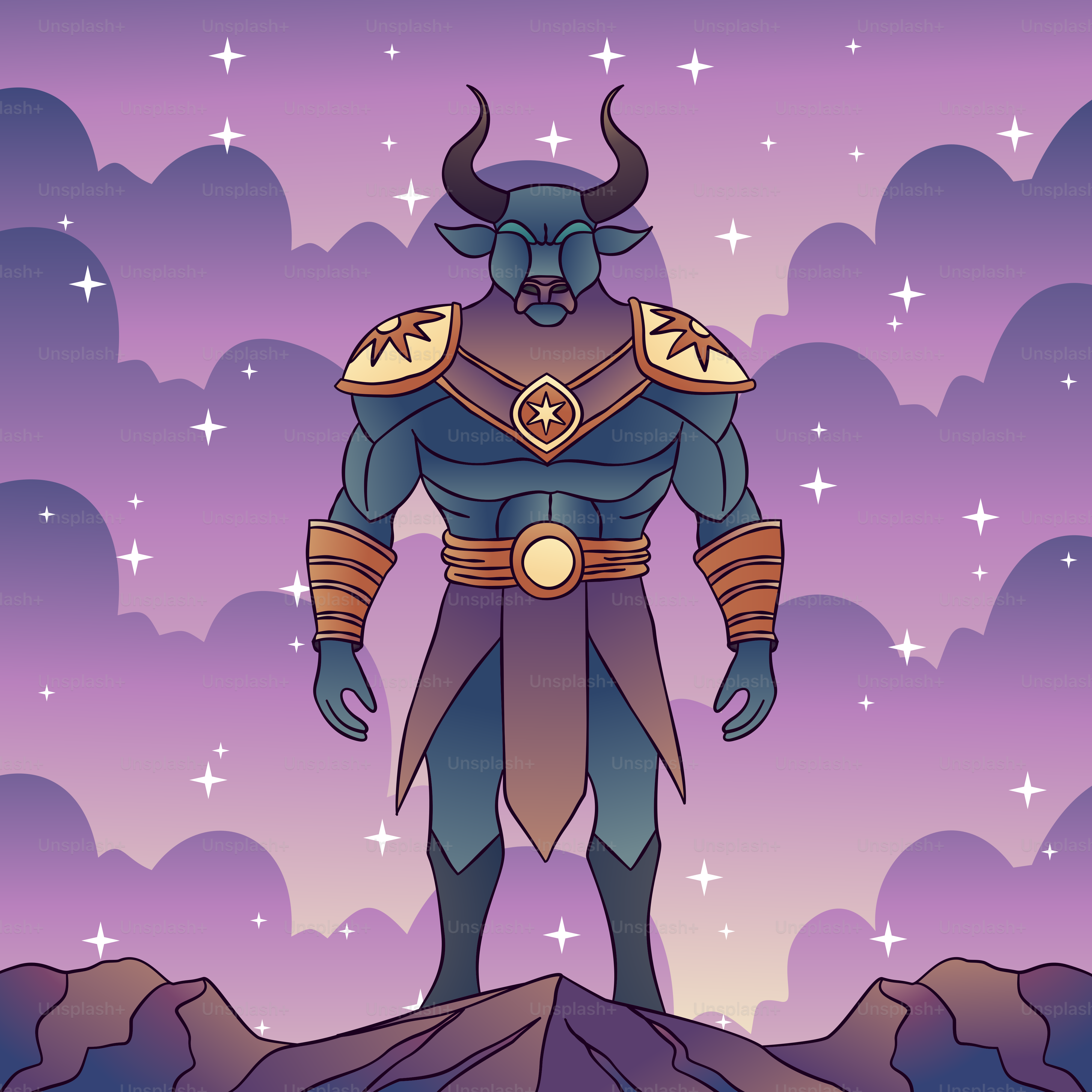 A cartoon character standing on top of a mountain