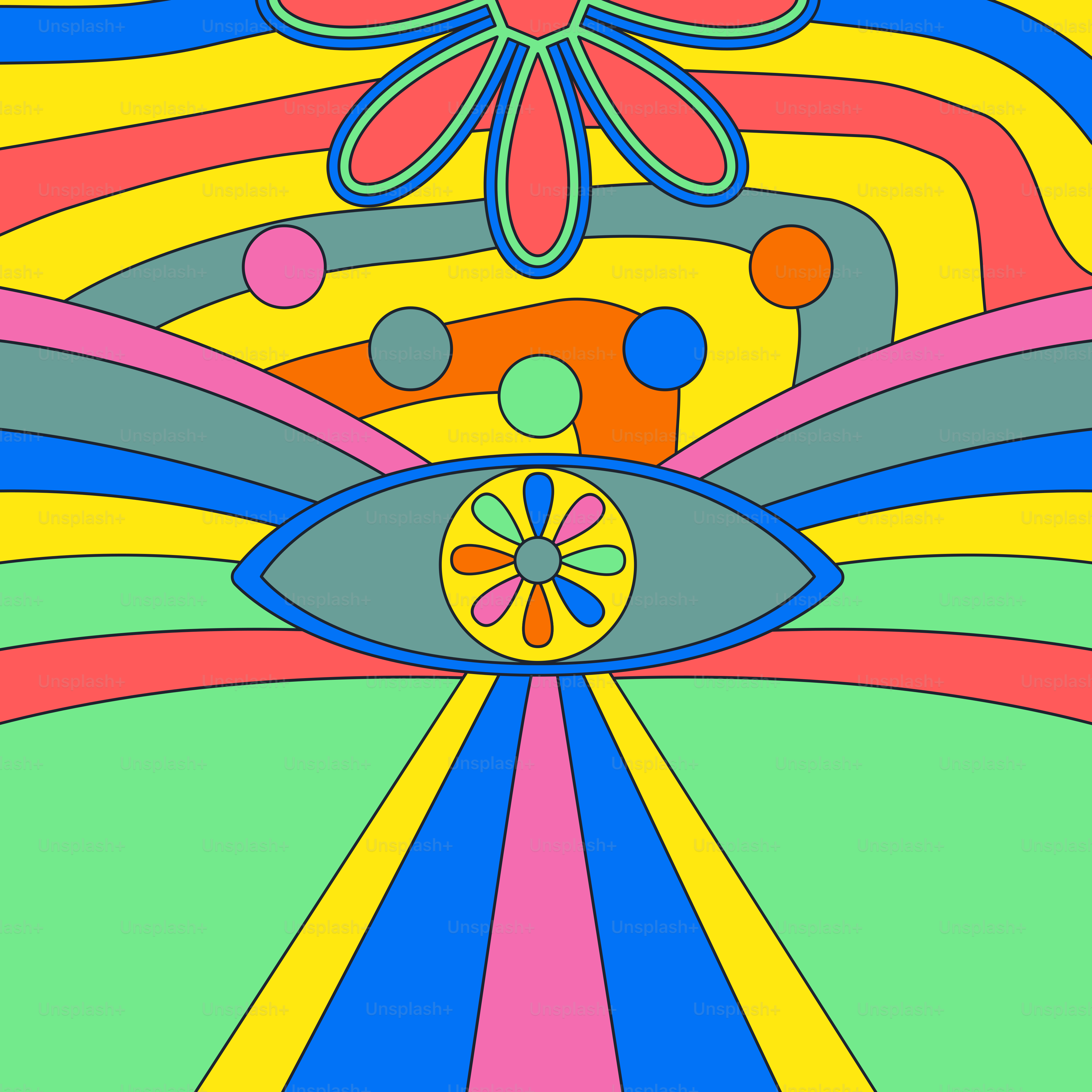 An abstract painting of an eye and a flower