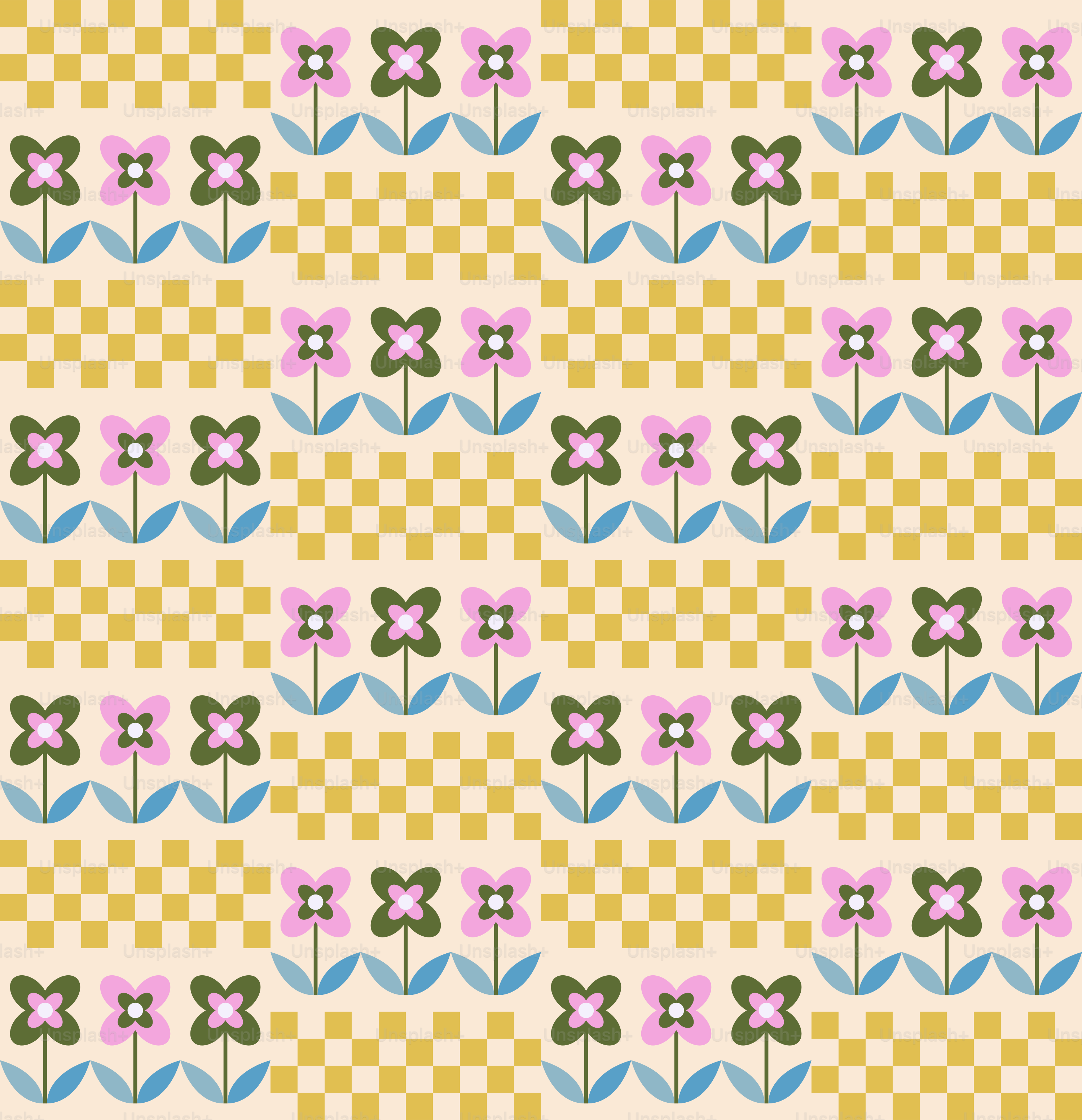 A pattern with a flower on a checkered background