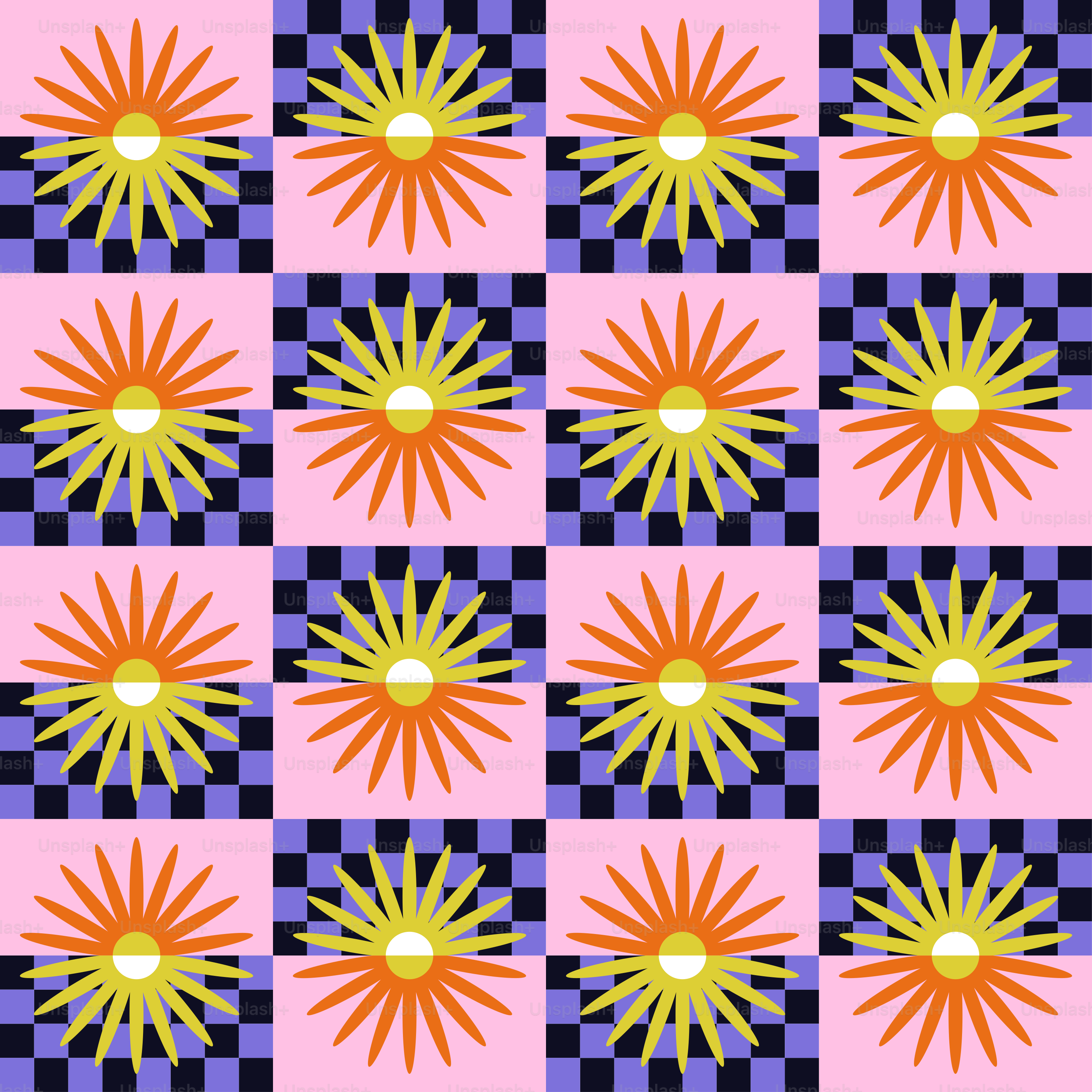 Un motivo a scacchi con un sole al centro