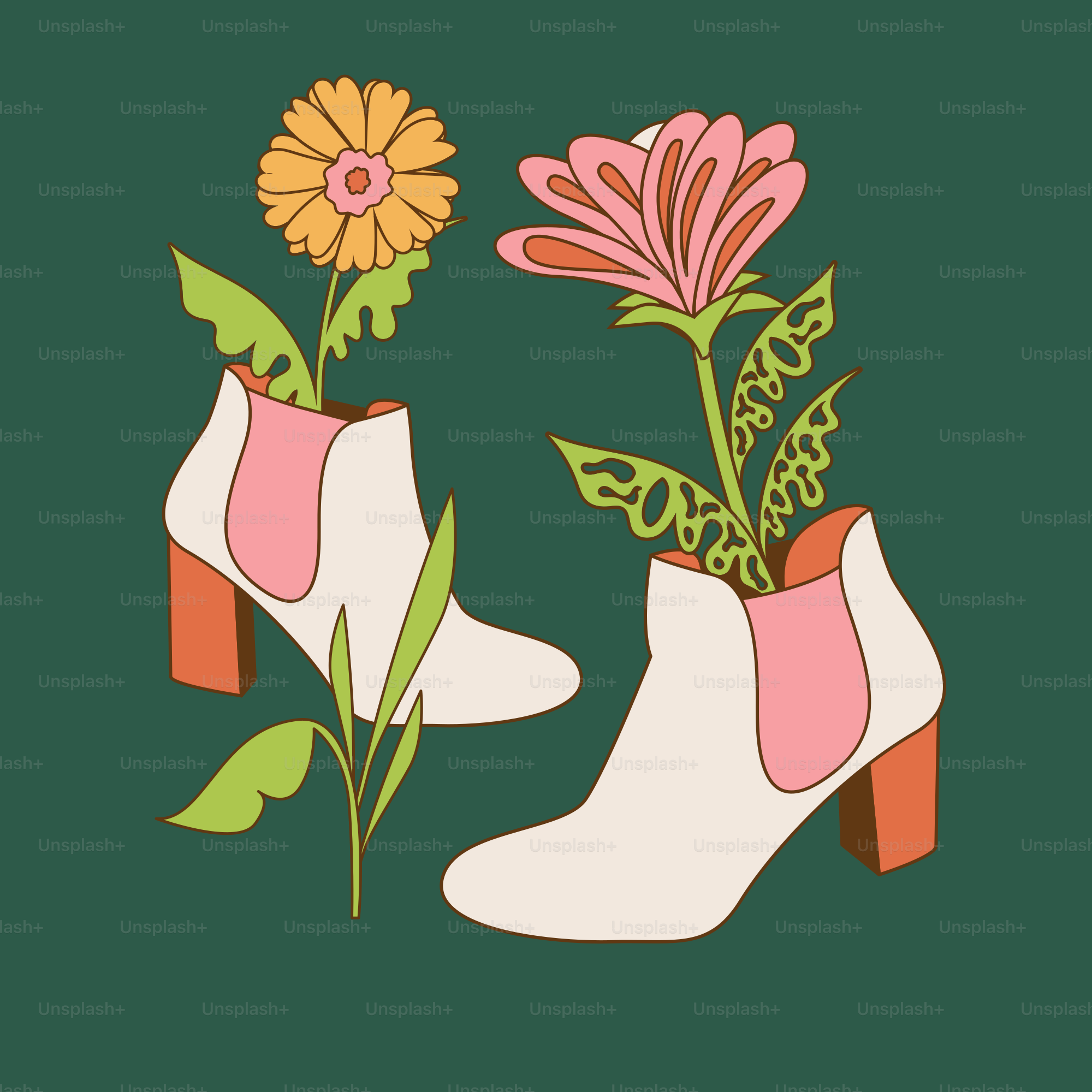 A pair of white boots with flowers in them