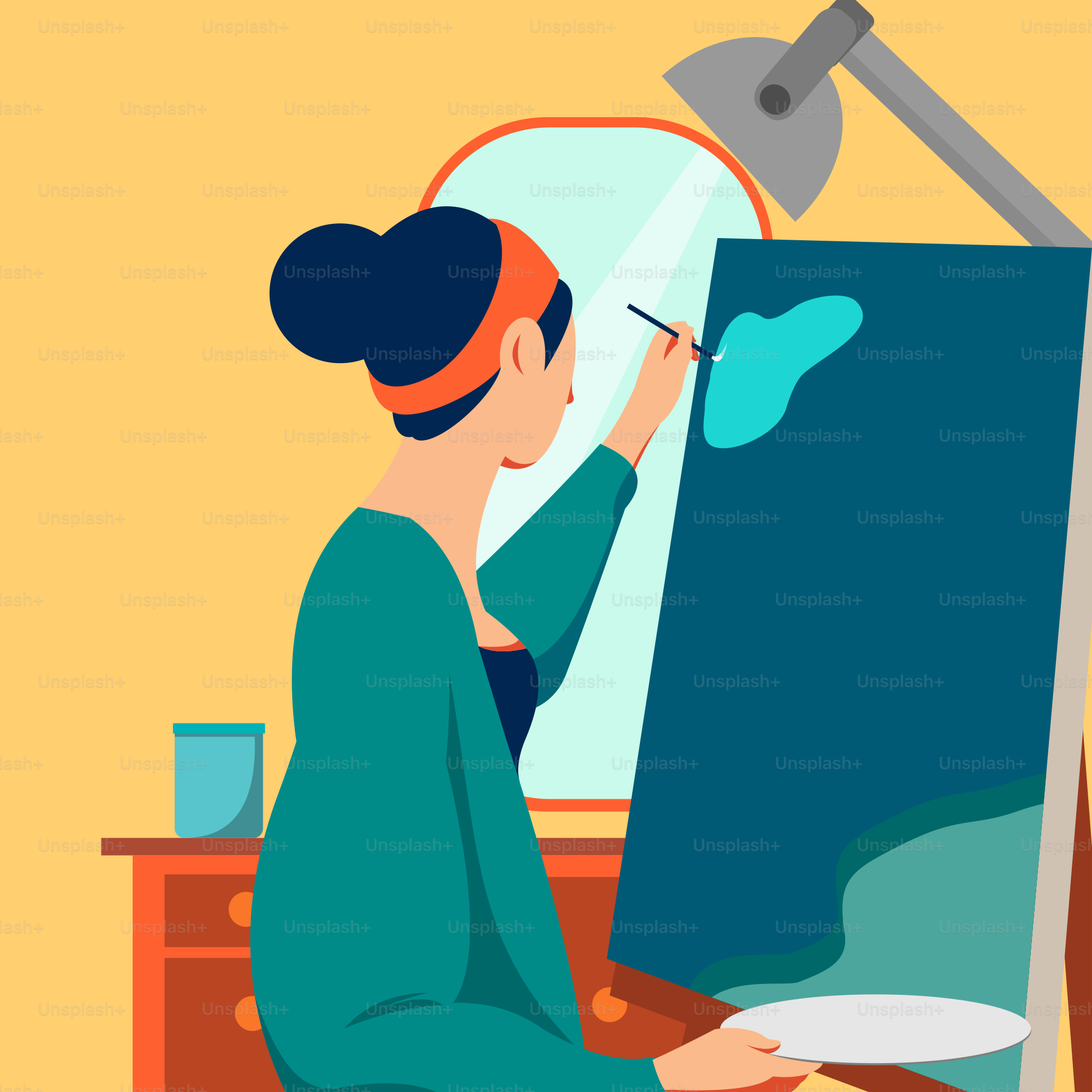 Une femme peint un tableau sur un chevalet