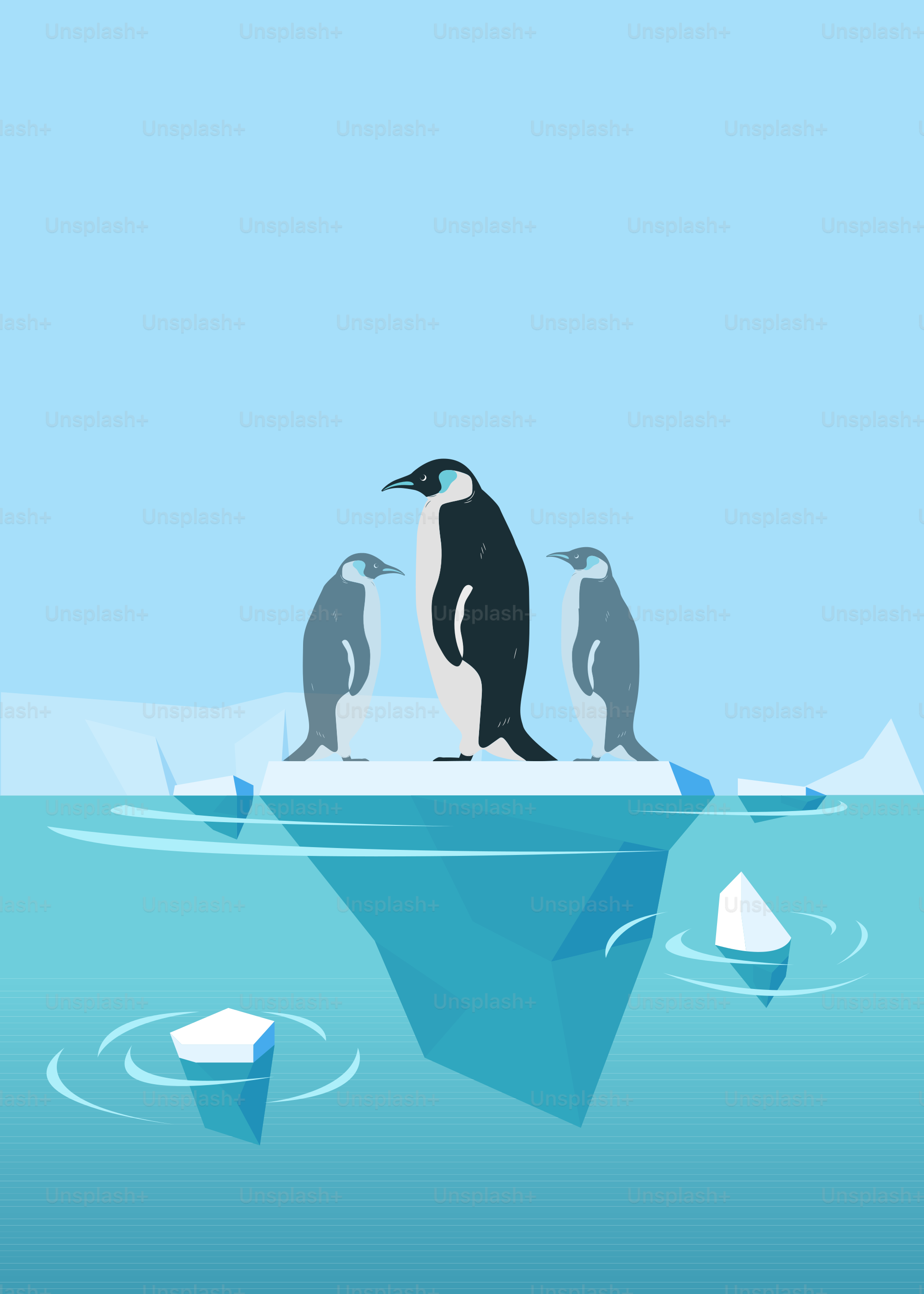 Penguins on an iceberg floating in the ocean
