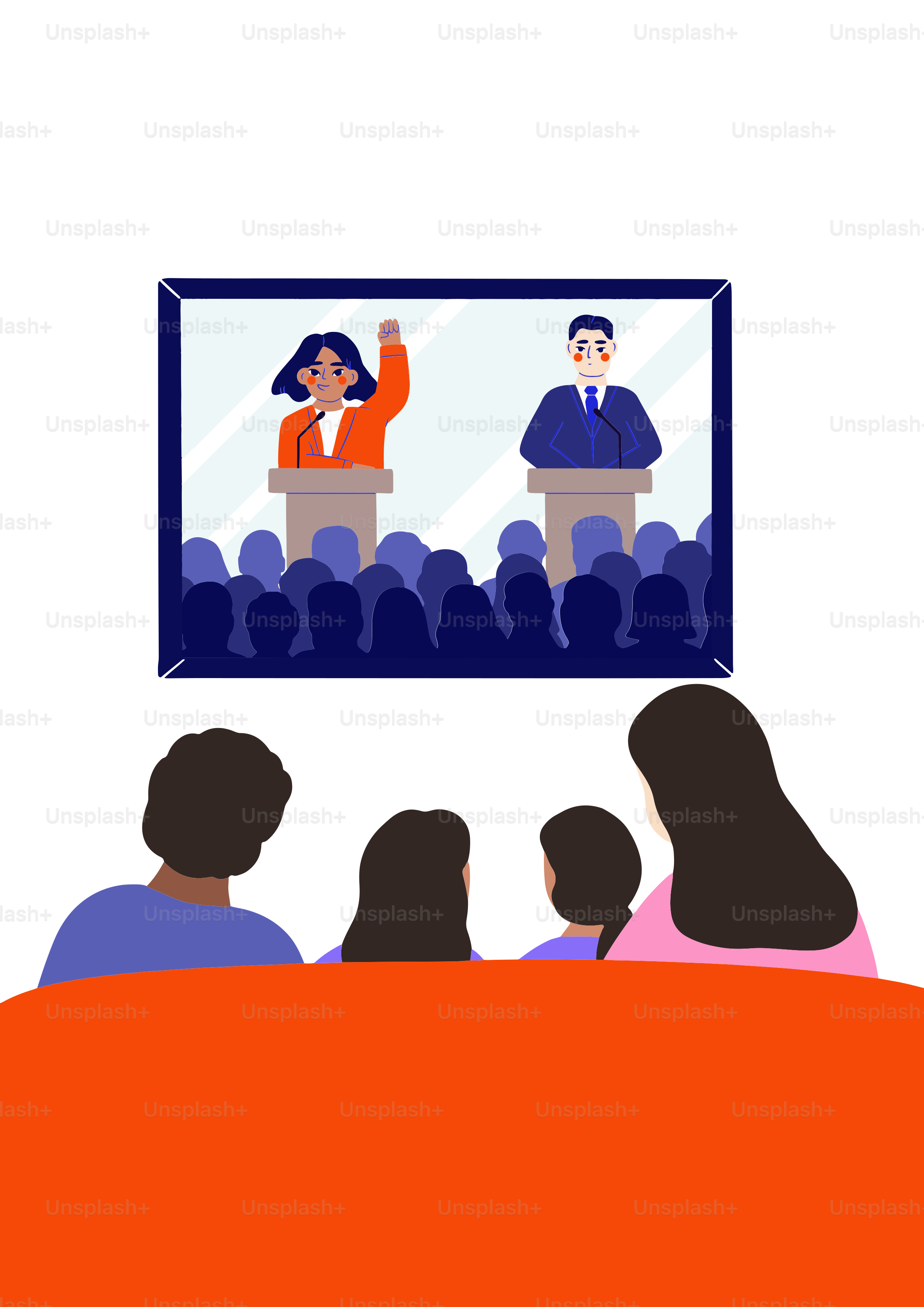 A group of people sitting in front of a TV