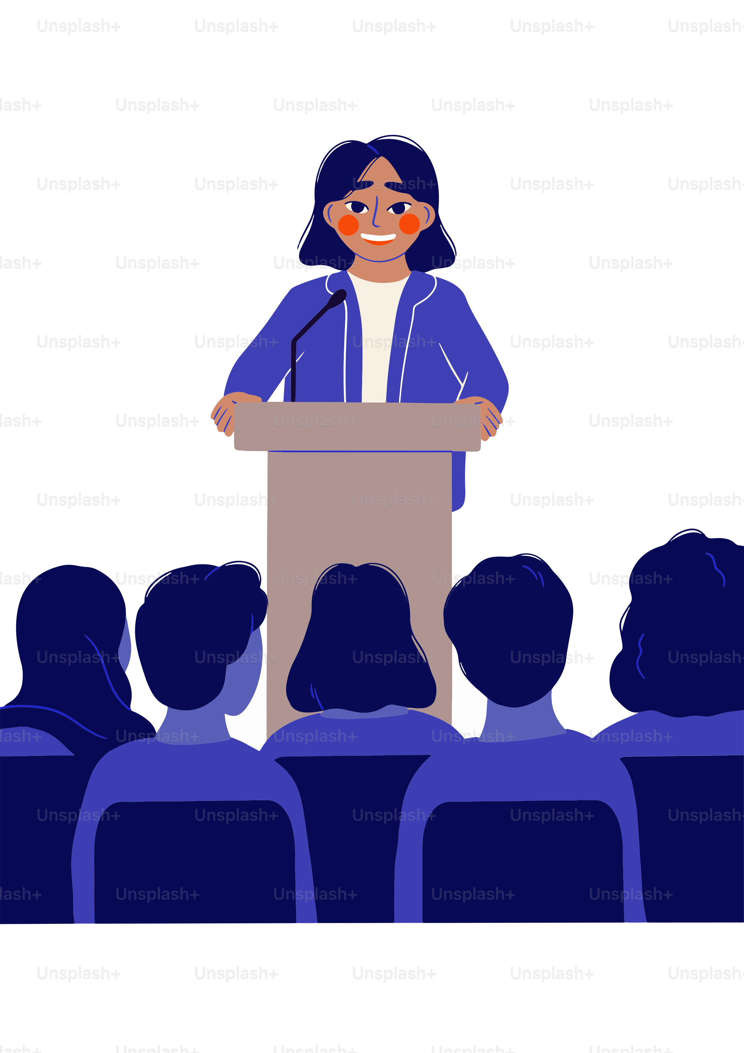 A woman standing at a podium in front of a crowd