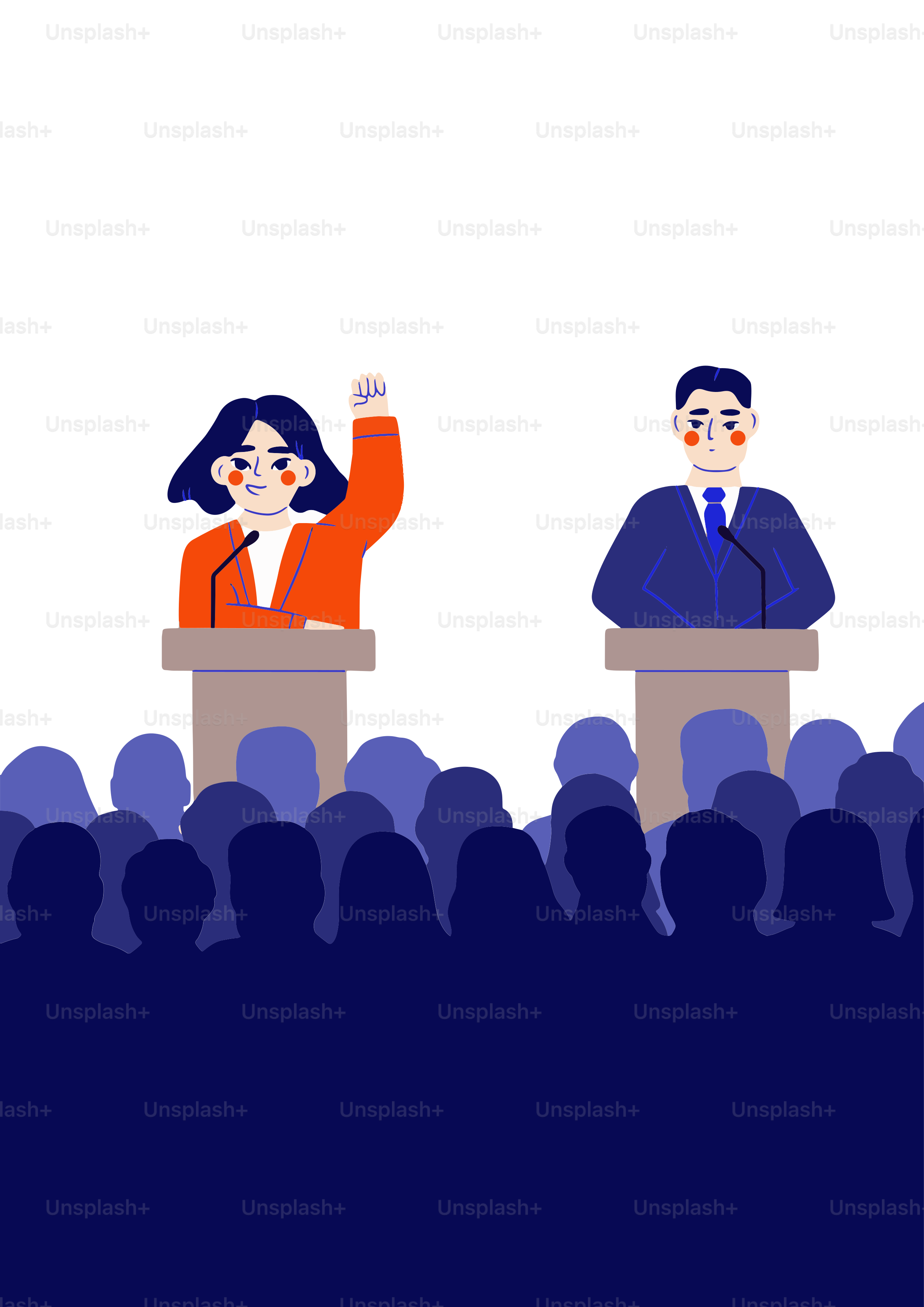 A group of people standing at podiums in front of a crowd