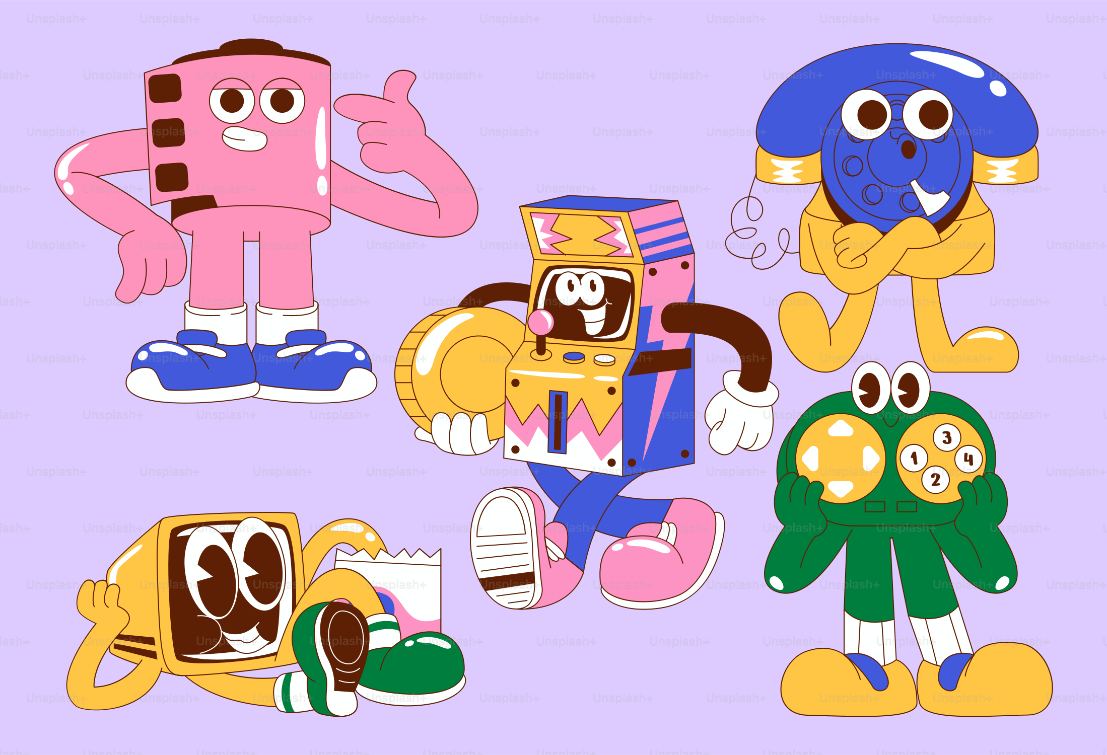 Un gruppo di personaggi dei cartoni animati in piedi uno accanto all'altro