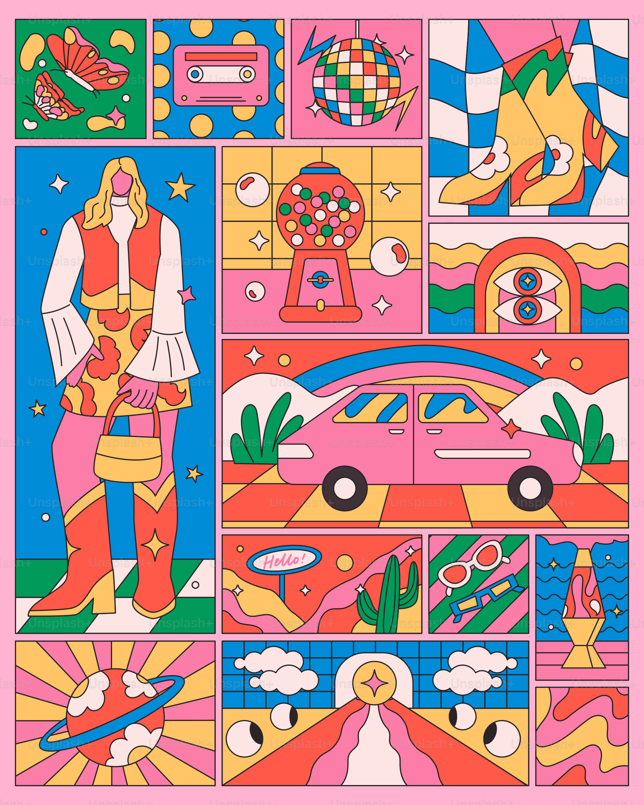 Ein Poster einer Frau, die vor einem Auto steht