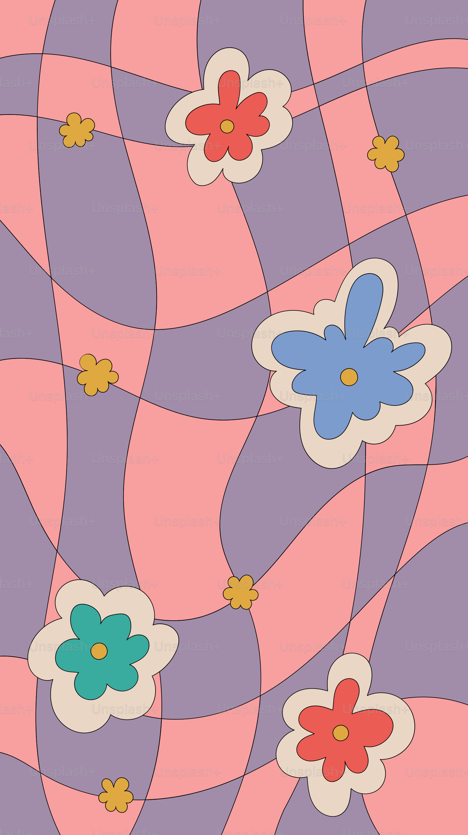 Un patrón con flores sobre un fondo rosa