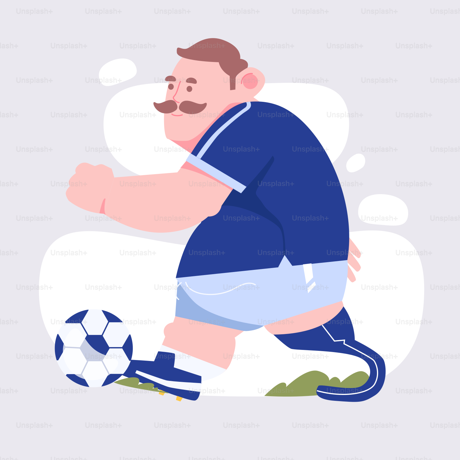 A man with a mustache is running with a soccer ball