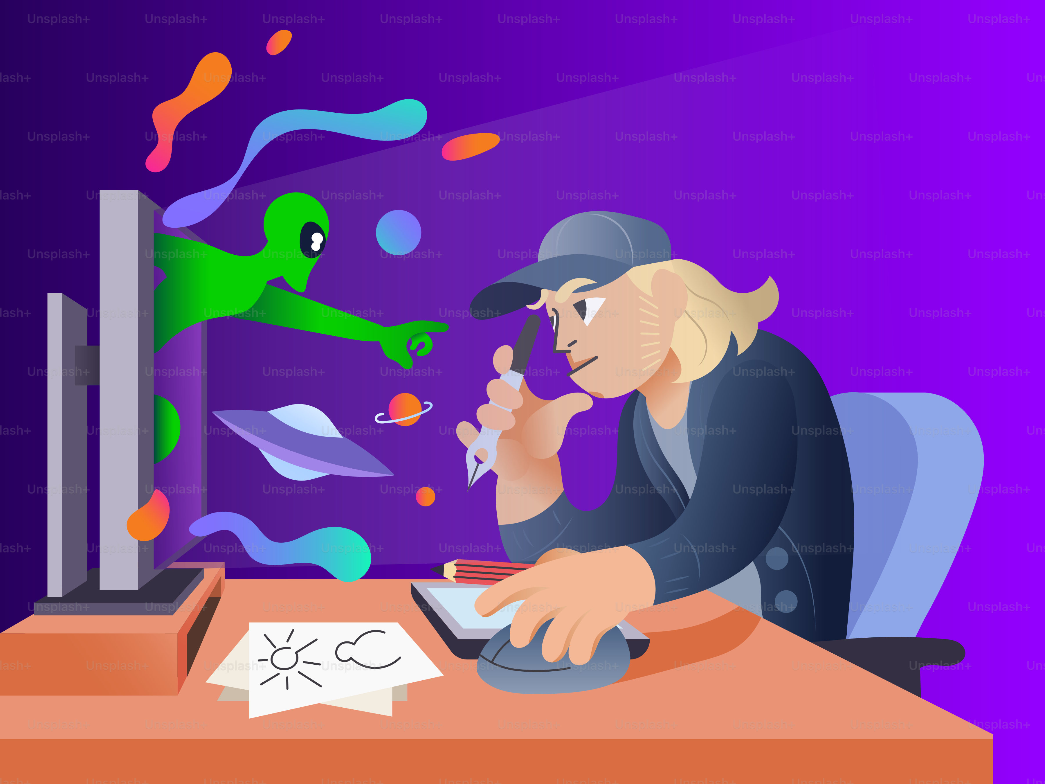 A man sitting at a desk in front of a computer