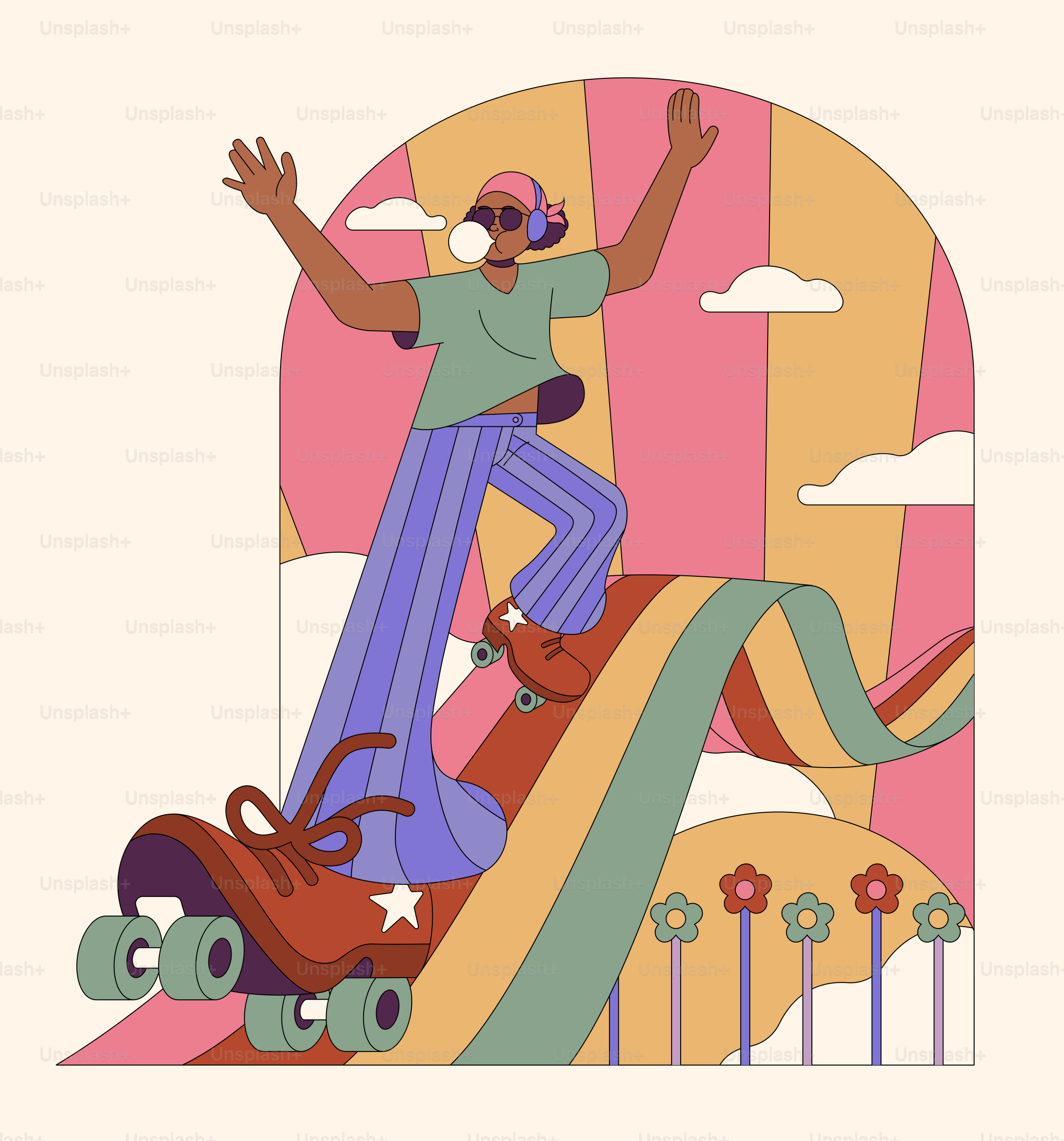 A man sitting on top of a giant colorful object