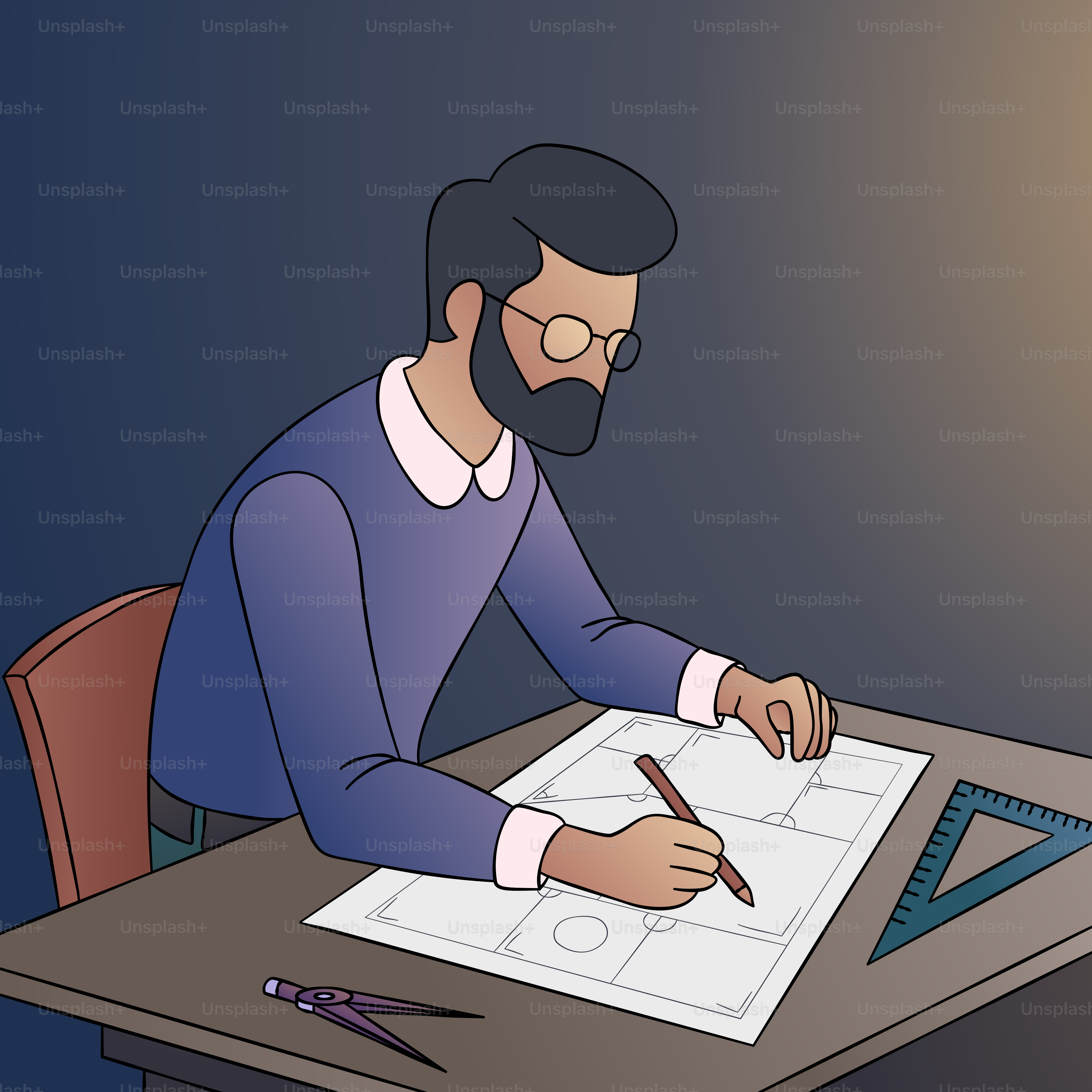 A man sitting at a desk writing on a piece of paper