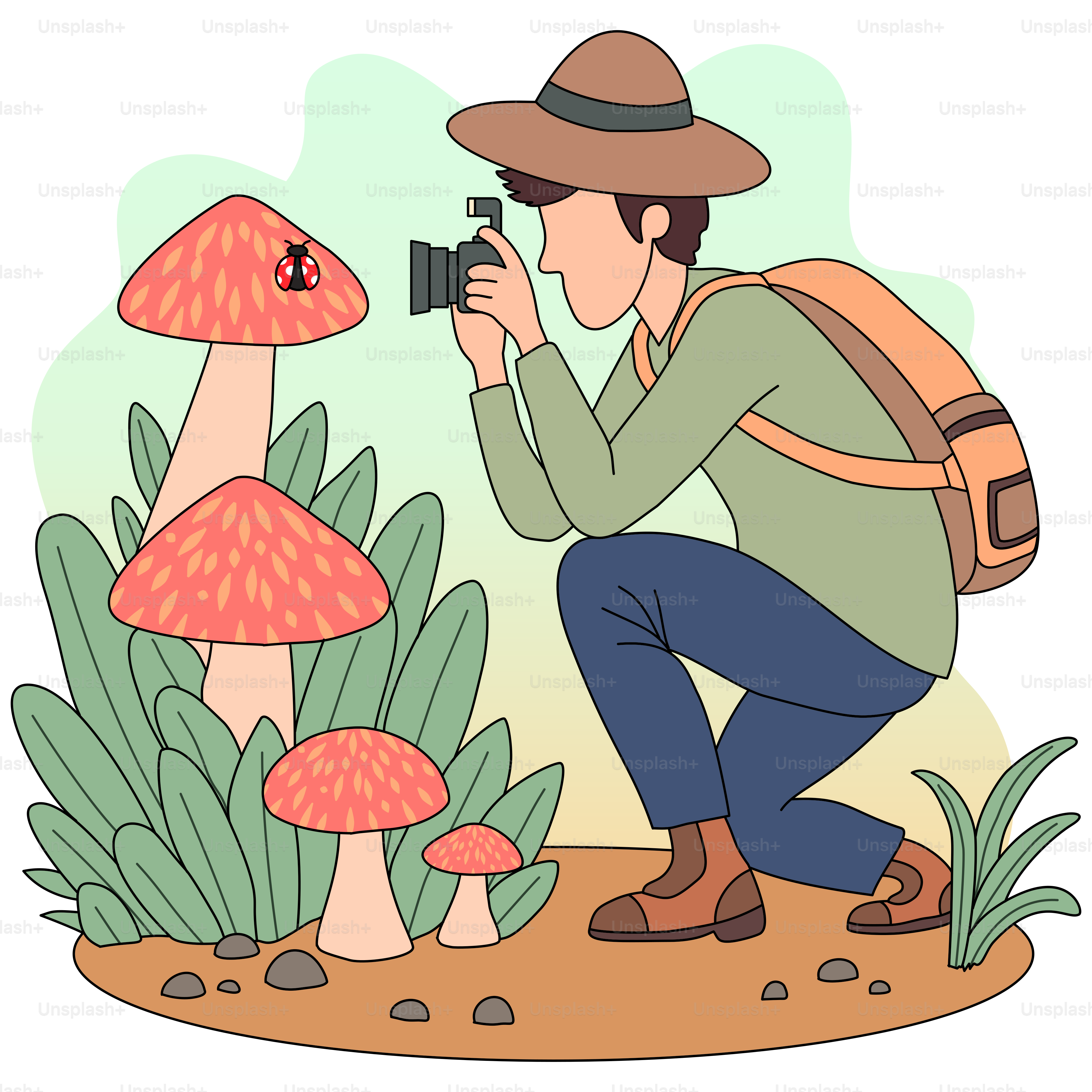A man taking a picture of mushrooms with a camera