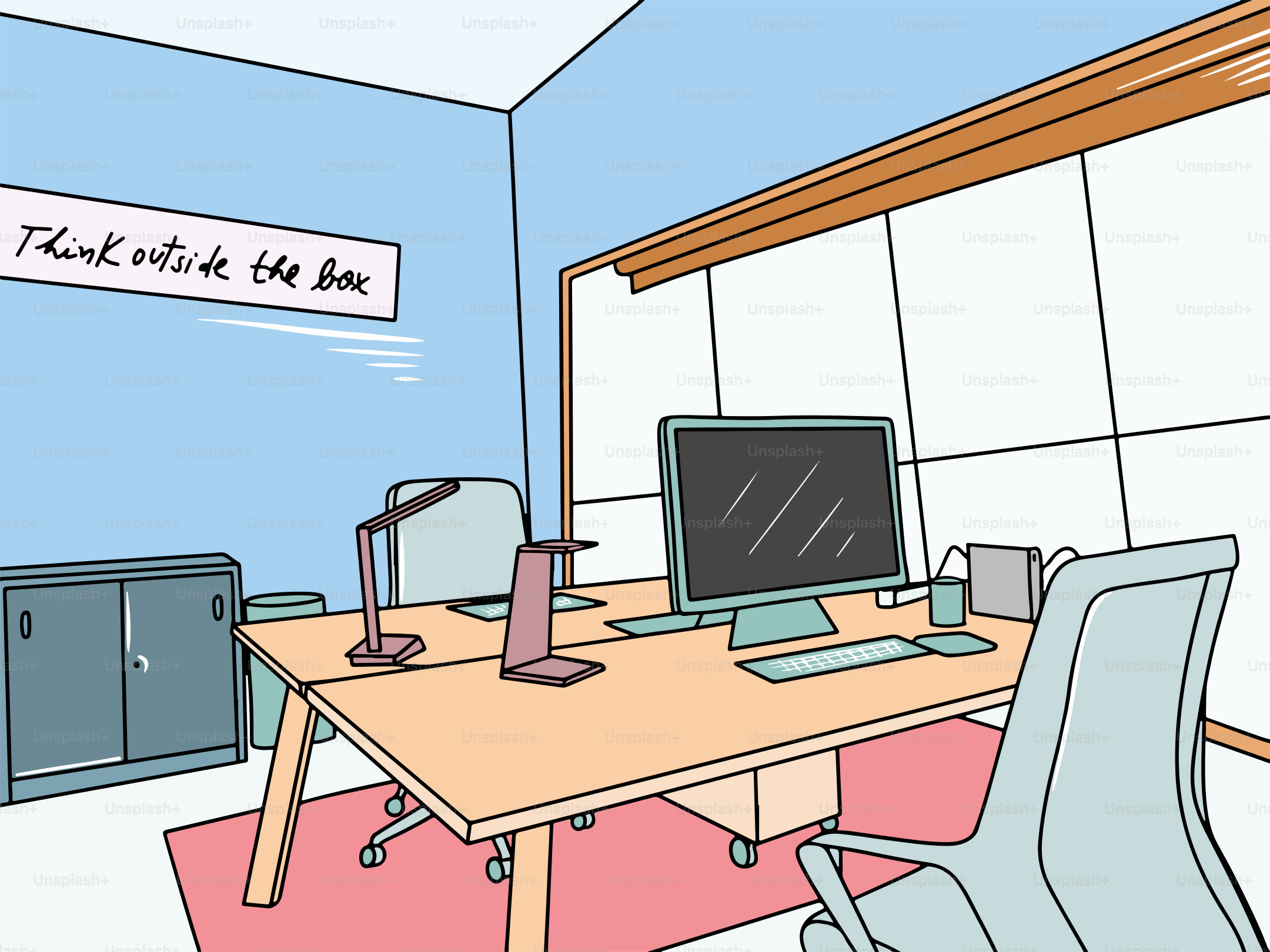 Ein Computertisch mit einem Computer darauf