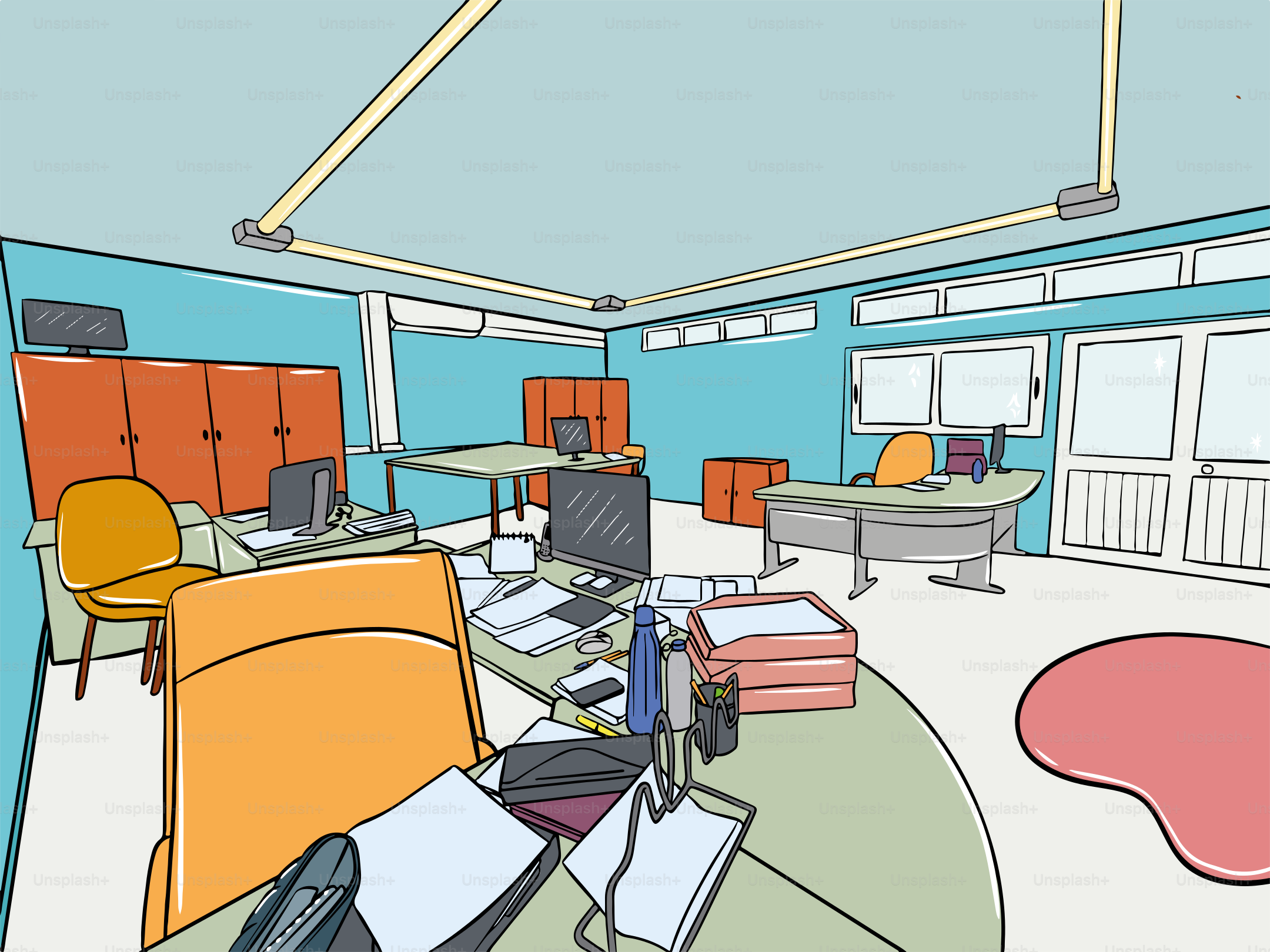 A drawing of a room with a lot of furniture