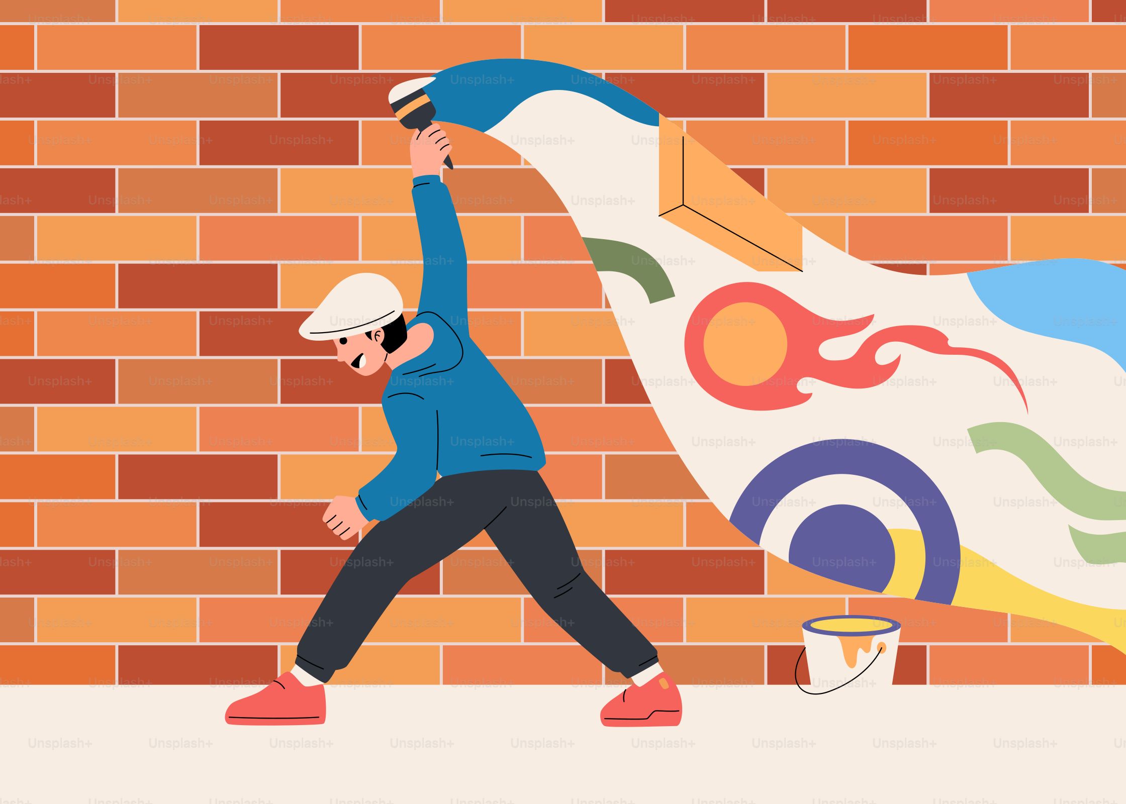 A man painting a mural on a brick wall