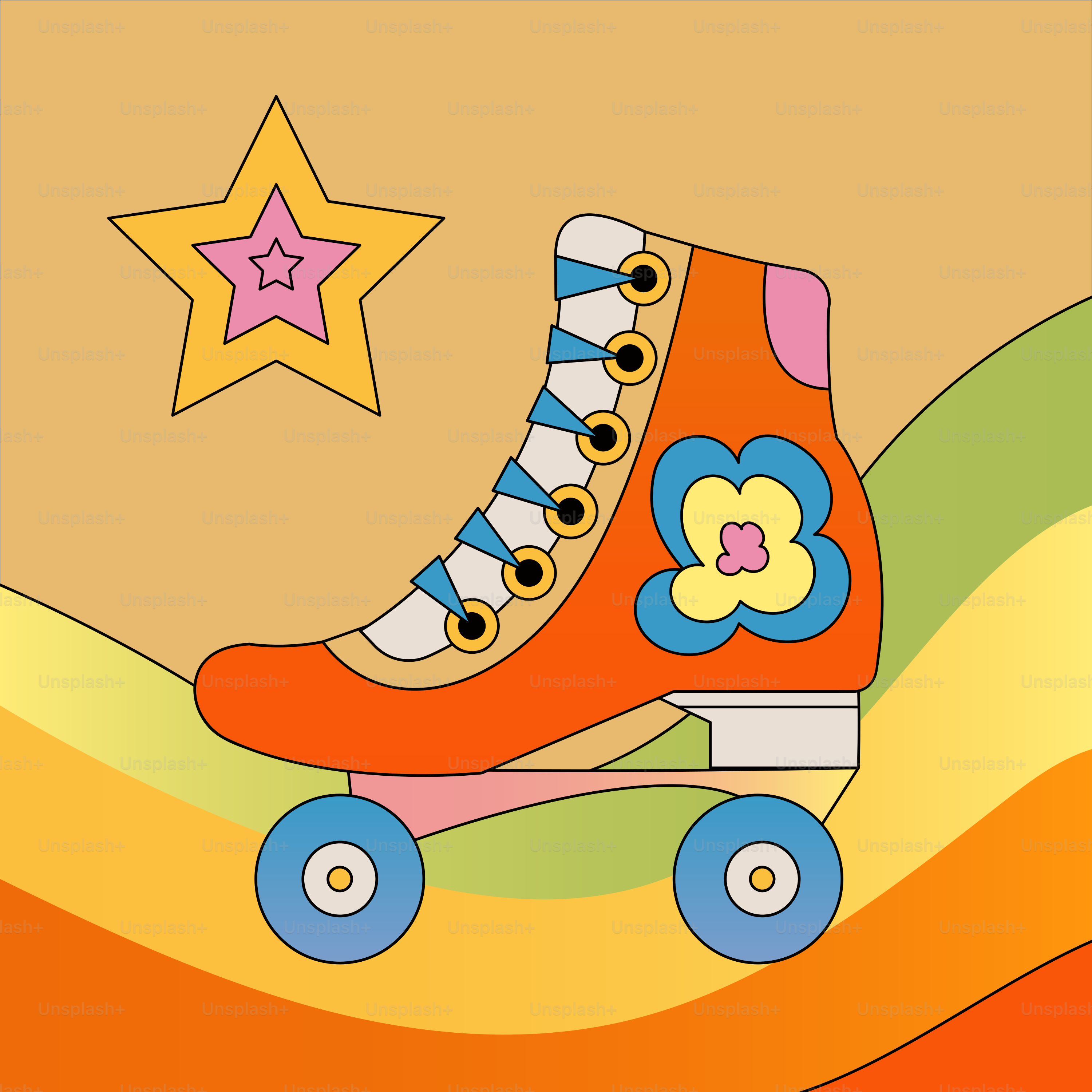 A colorful skateboard with a flower on top of it