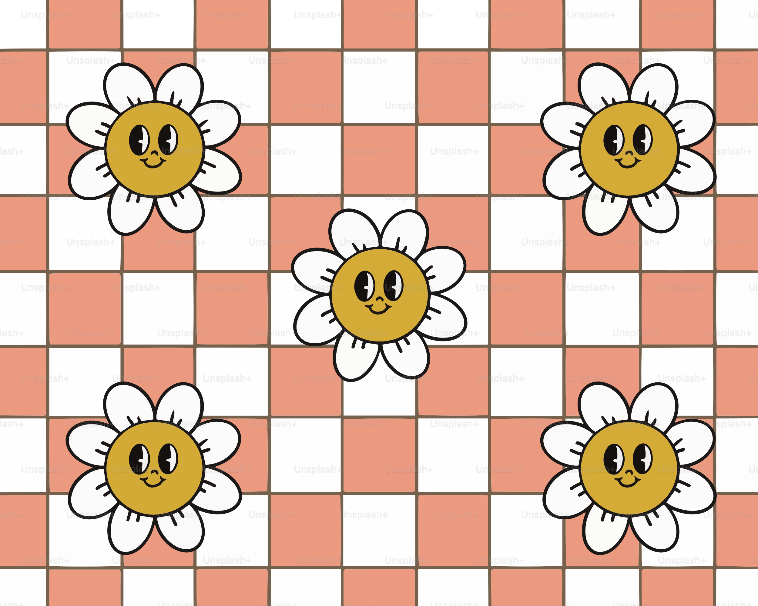 Ein kariertes Muster mit Blumen darauf