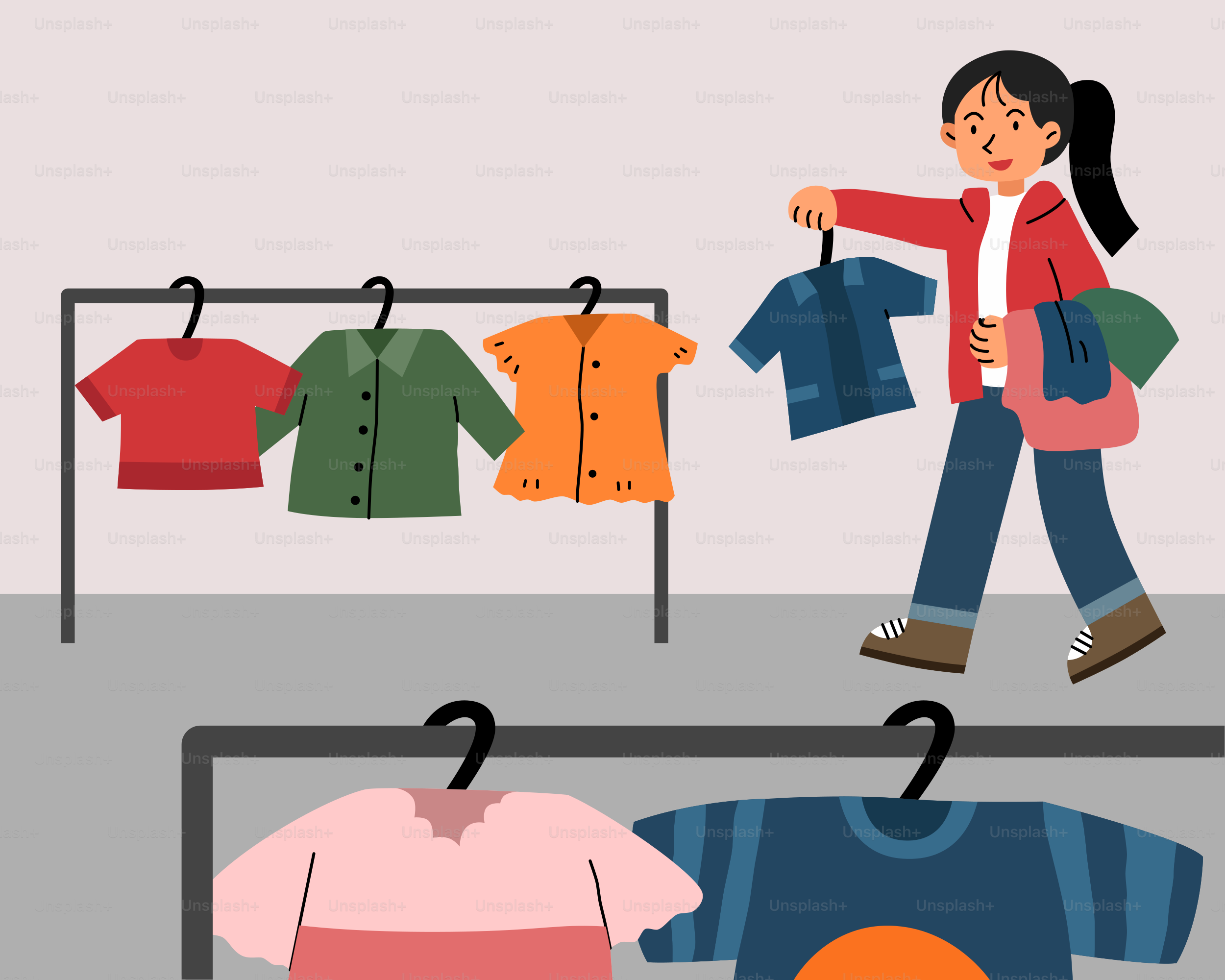 女性が店で服を買っている