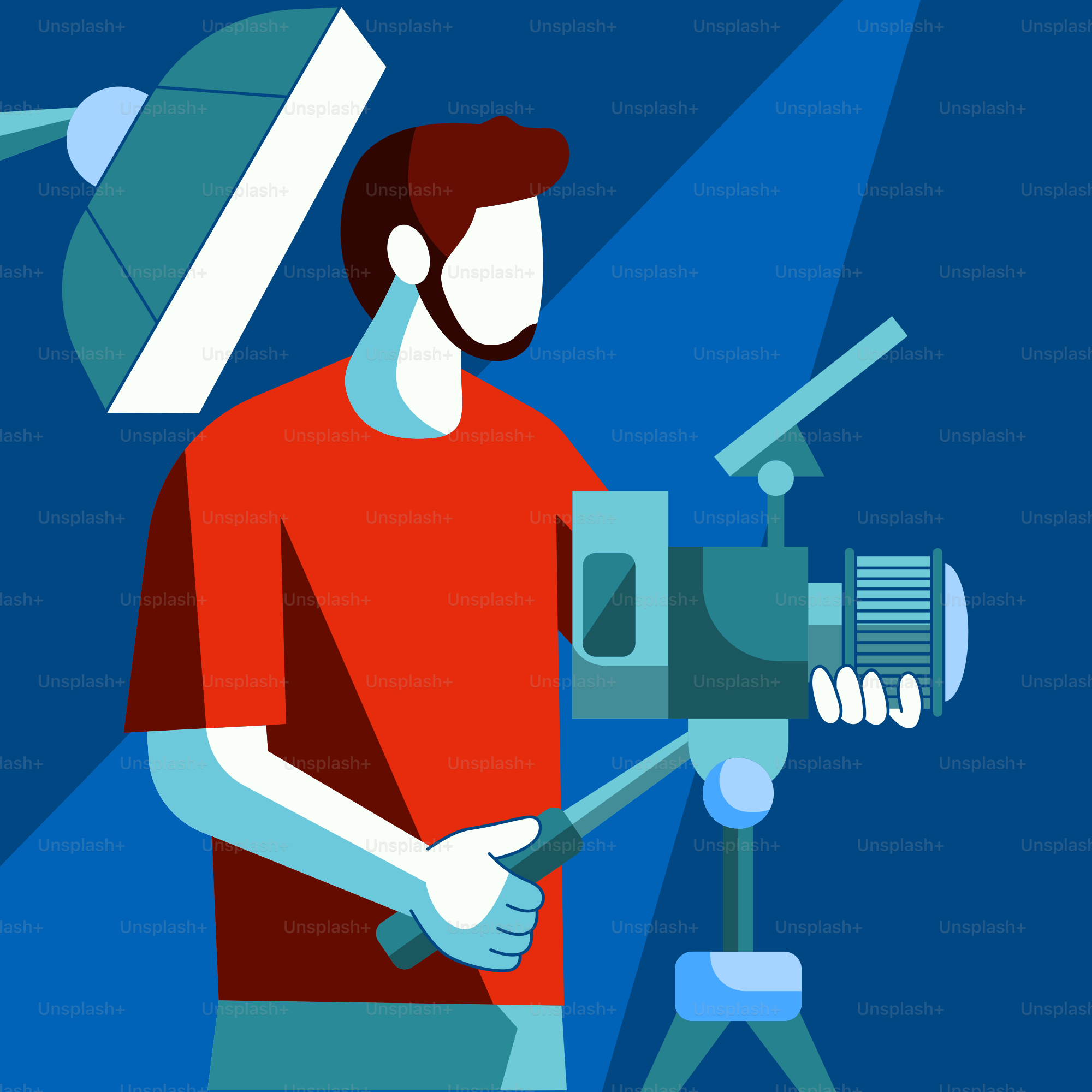 Ein Mann, der eine Kamera und ein Stativ hält