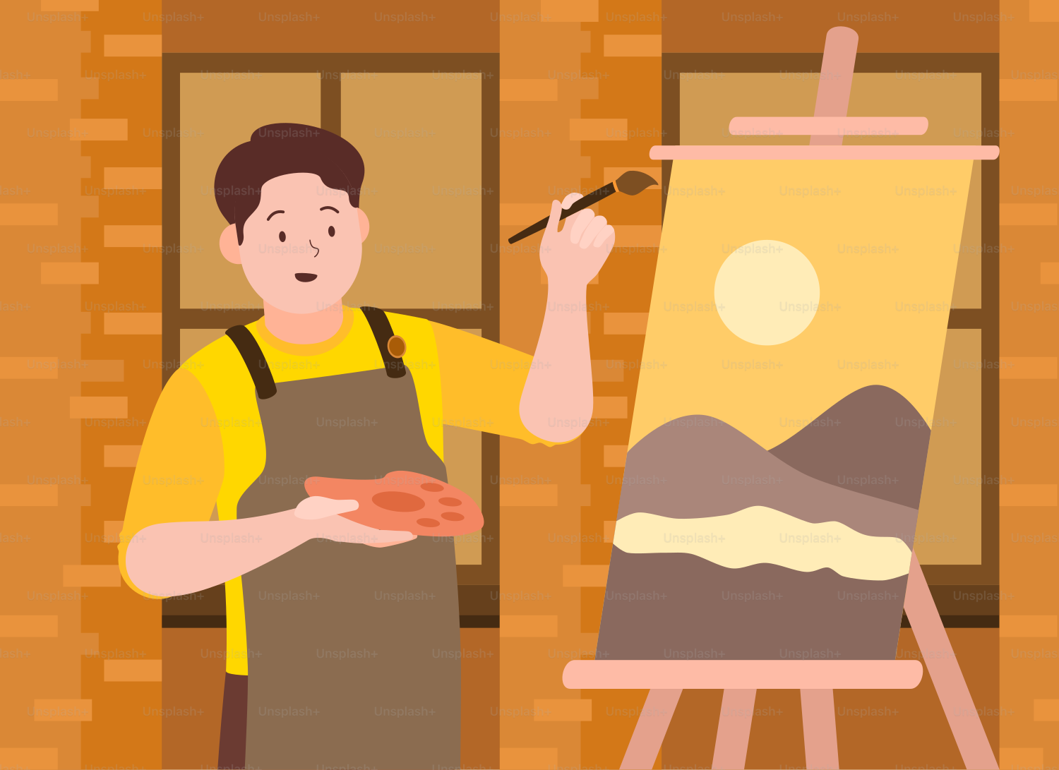 Ein Mann malt ein Bild auf einer Staffelei