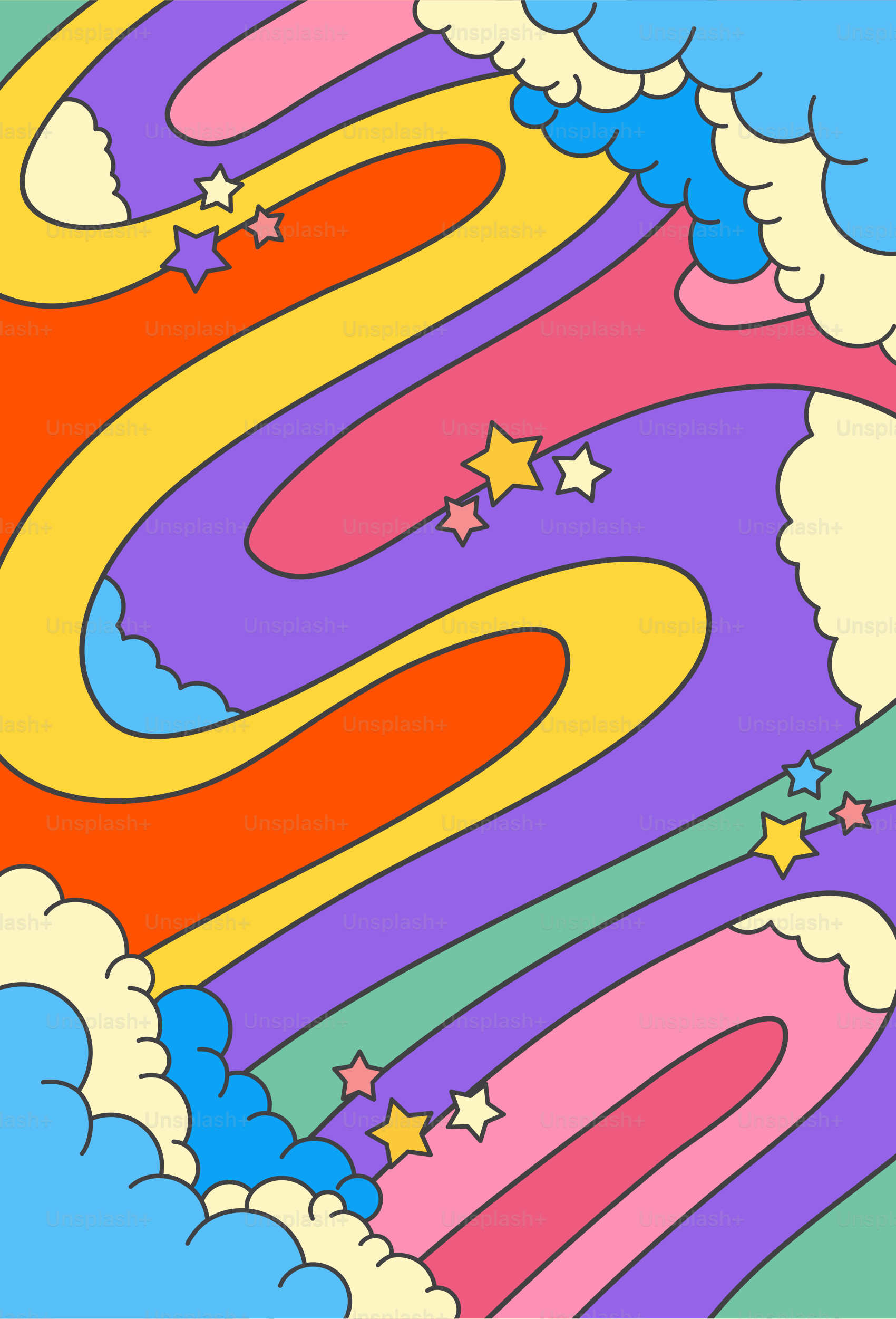 A drawing of clouds and stars in the sky