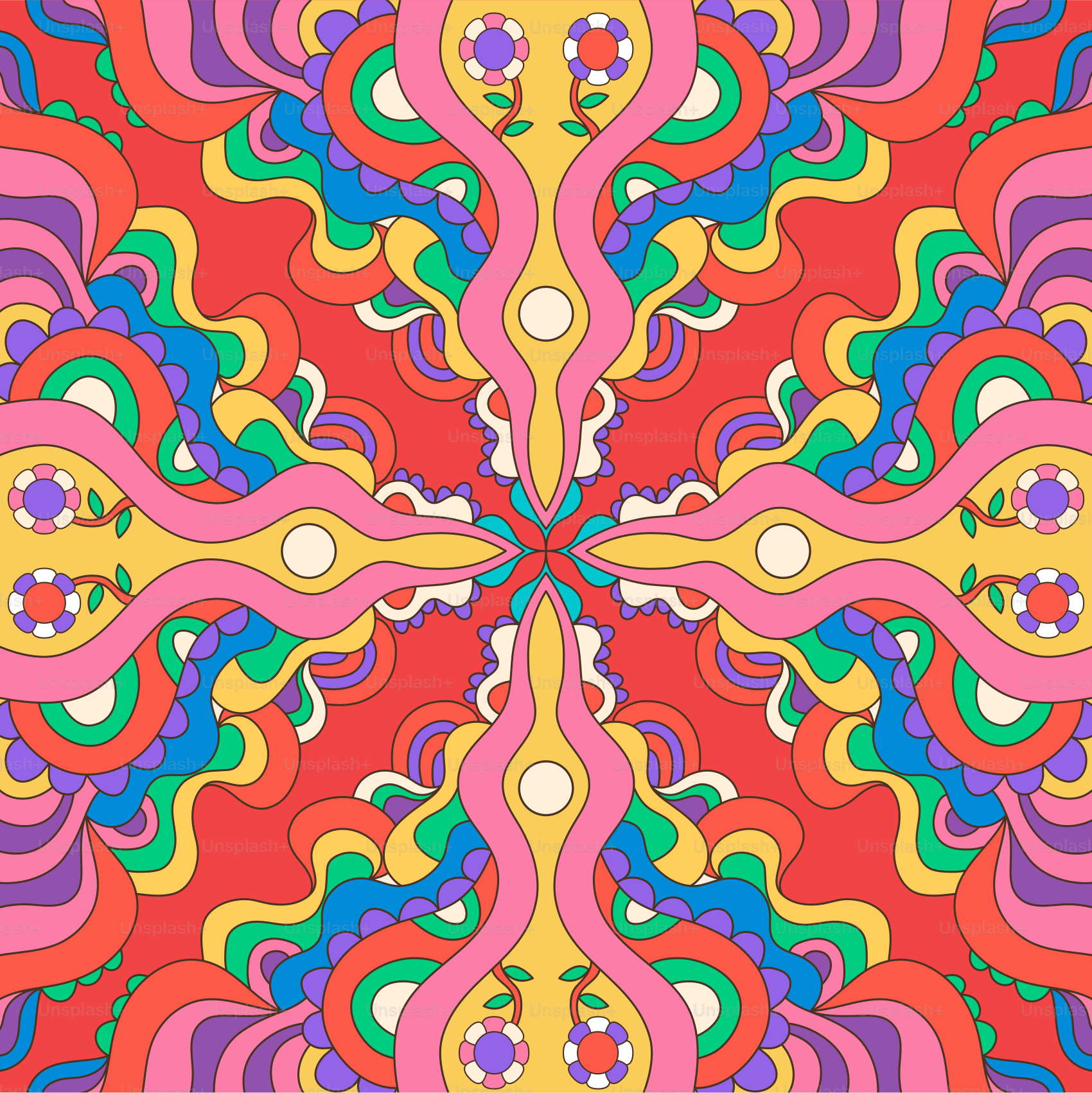 Un motivo colorato con sfondo rosso