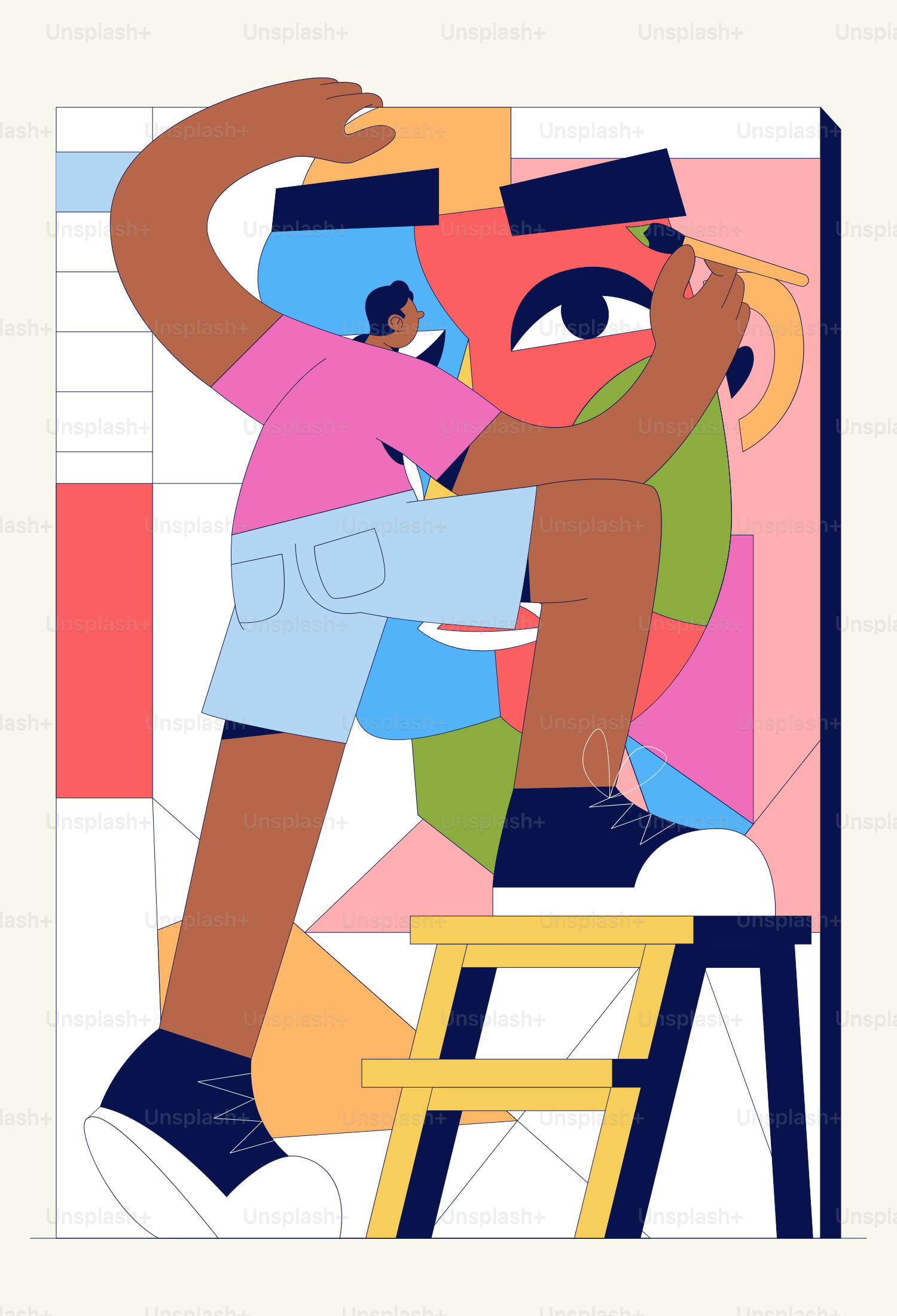 A painting of a man sitting on a stool