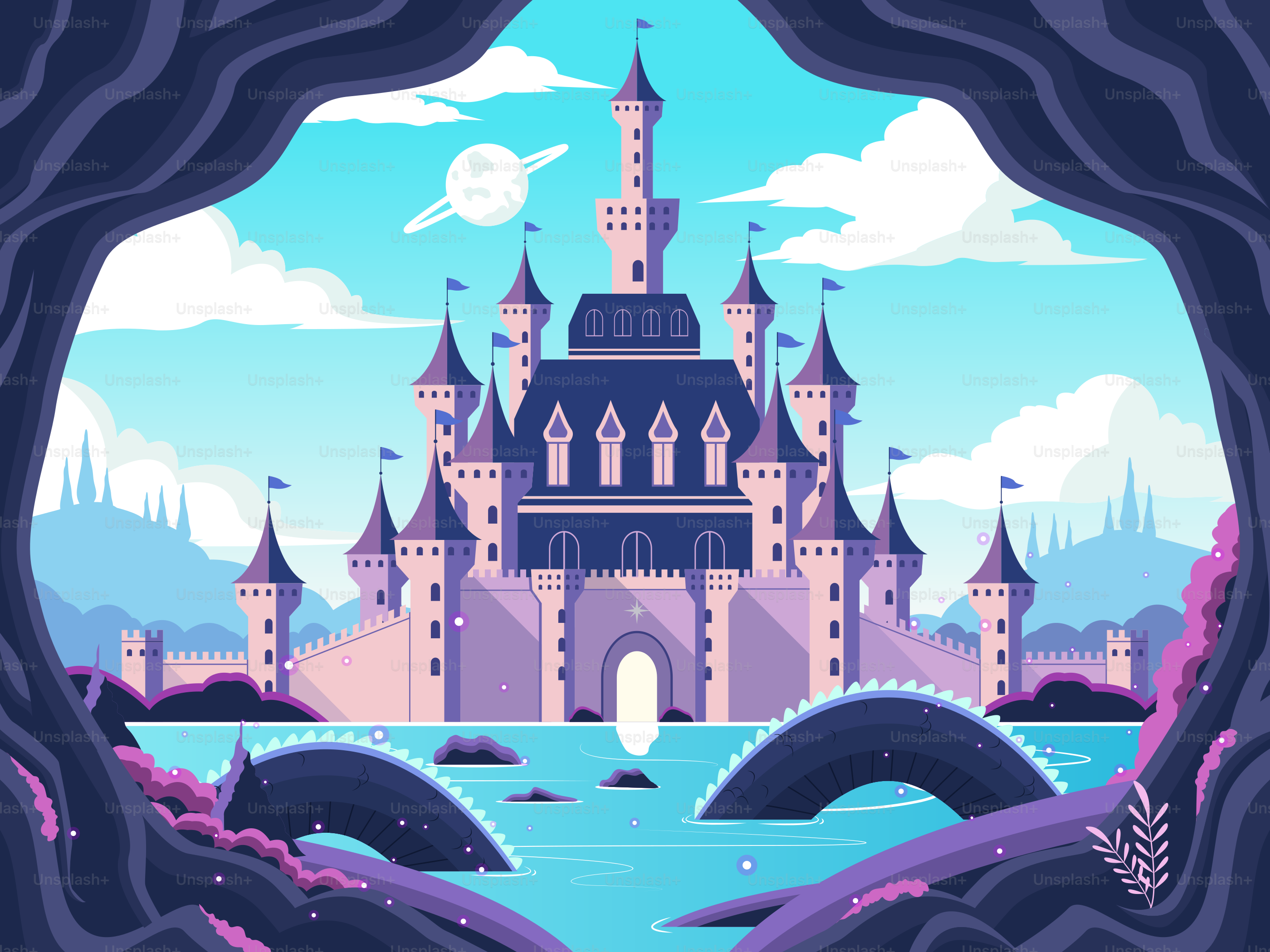 A picture of a castle through a tunnel