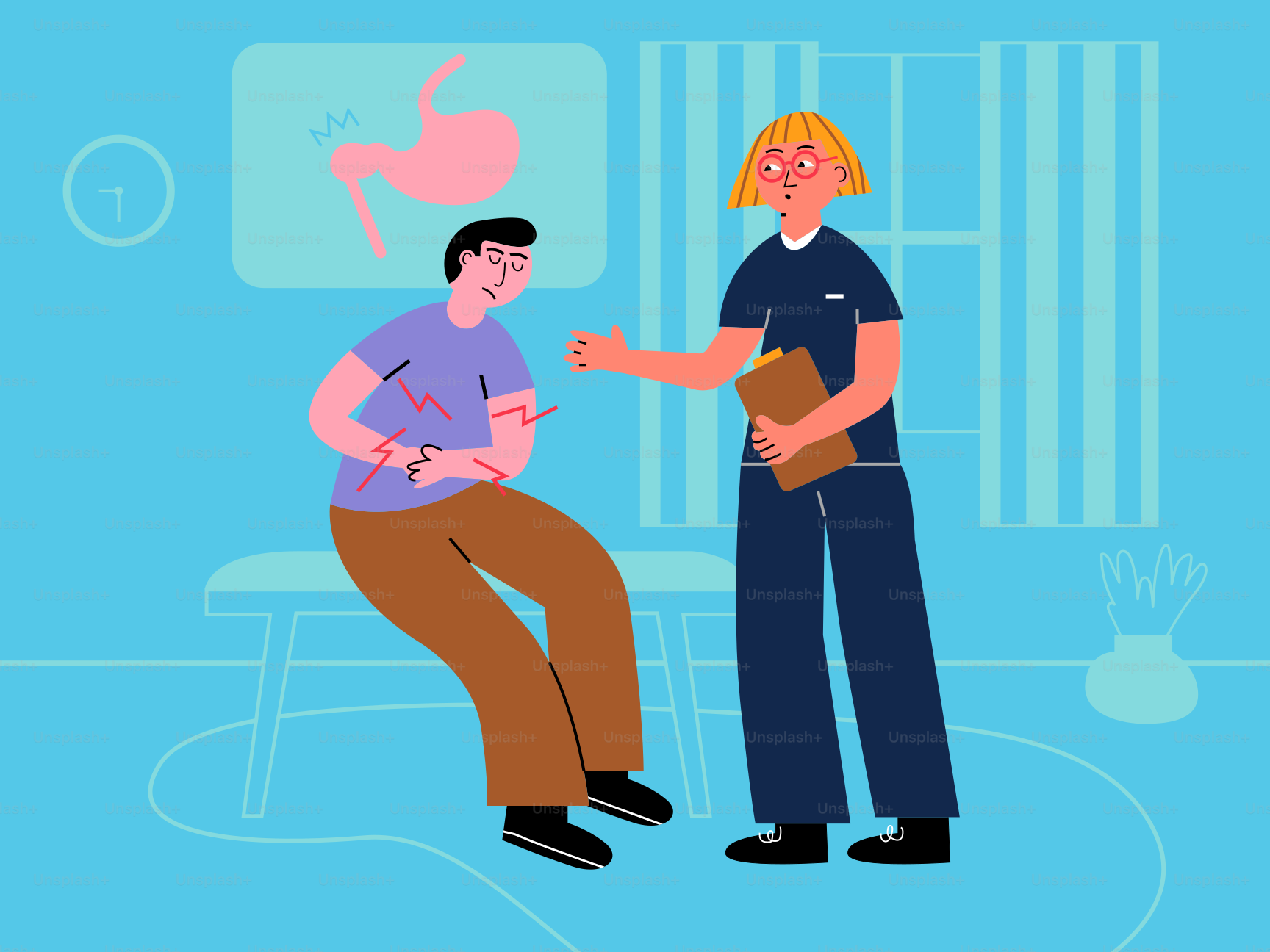 A man sitting on a chair talking to another man