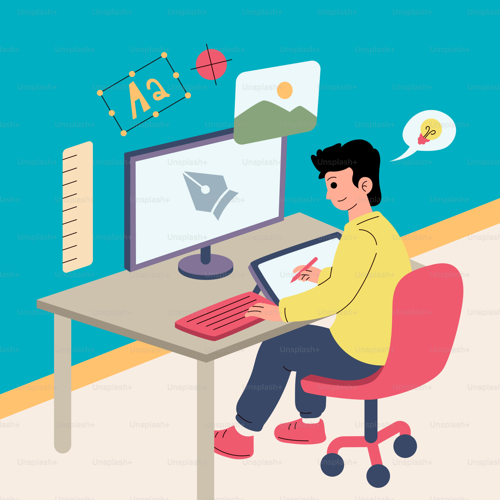 A man sitting at a desk using a computer