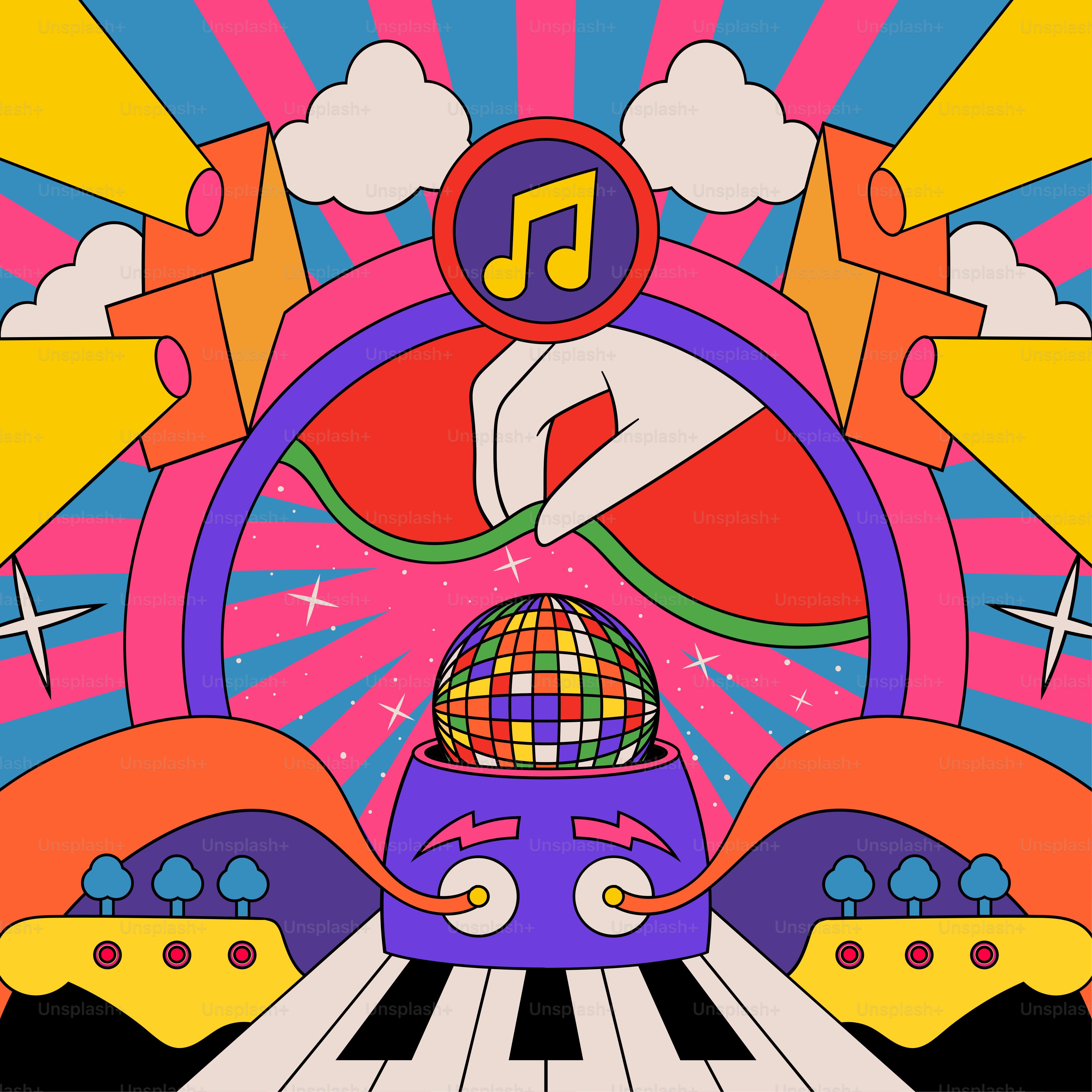 A poster of a person on a piano