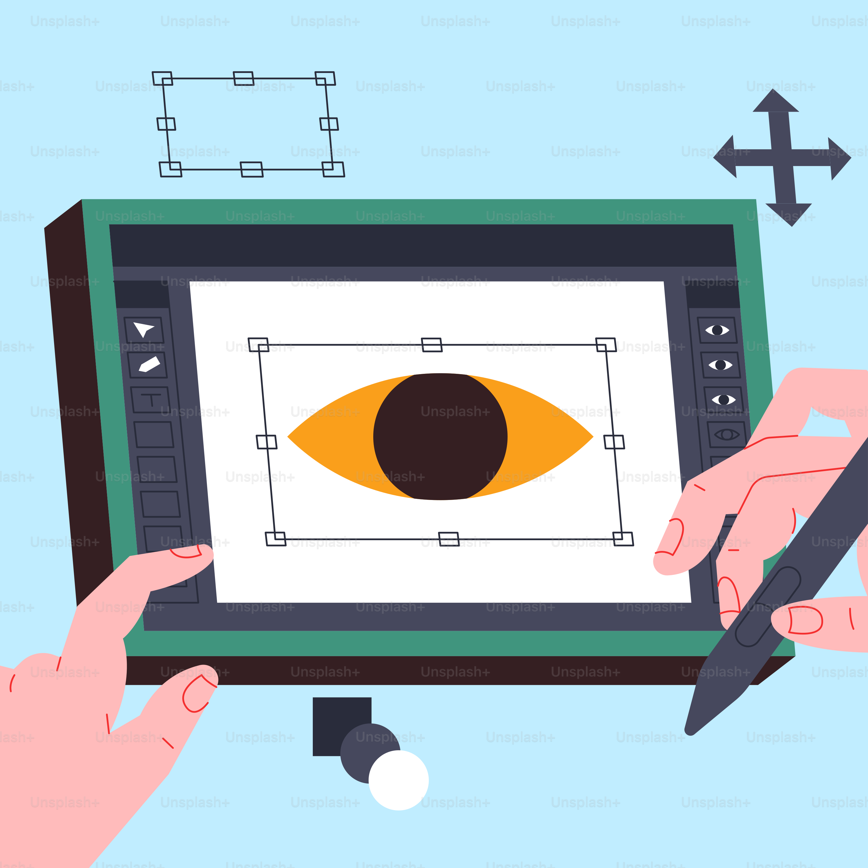 Dos manos sujetando una tableta con un ojo puesto en ella