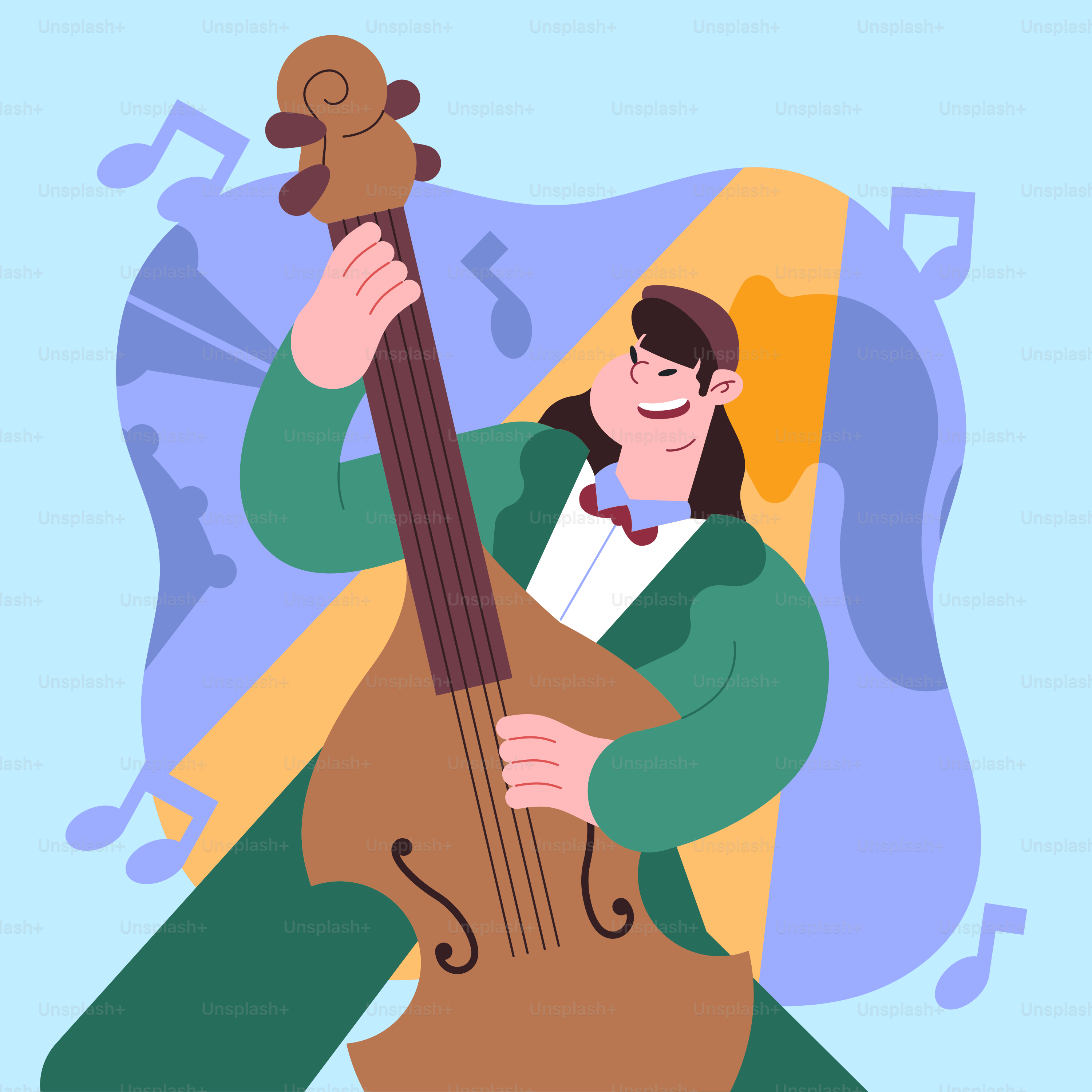 Un uomo che suona uno strumento musicale su uno sfondo blu