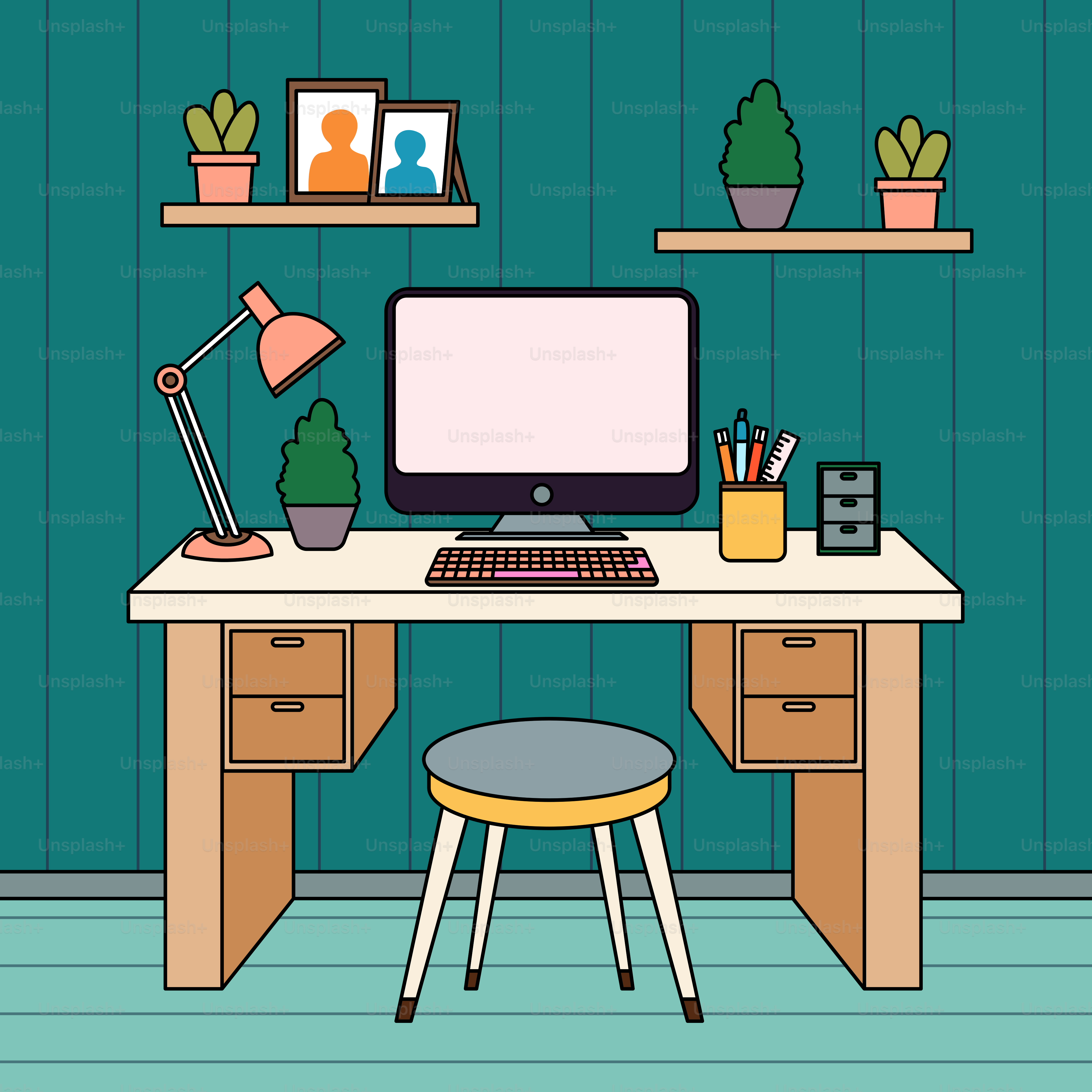 A desk with a computer on top of it