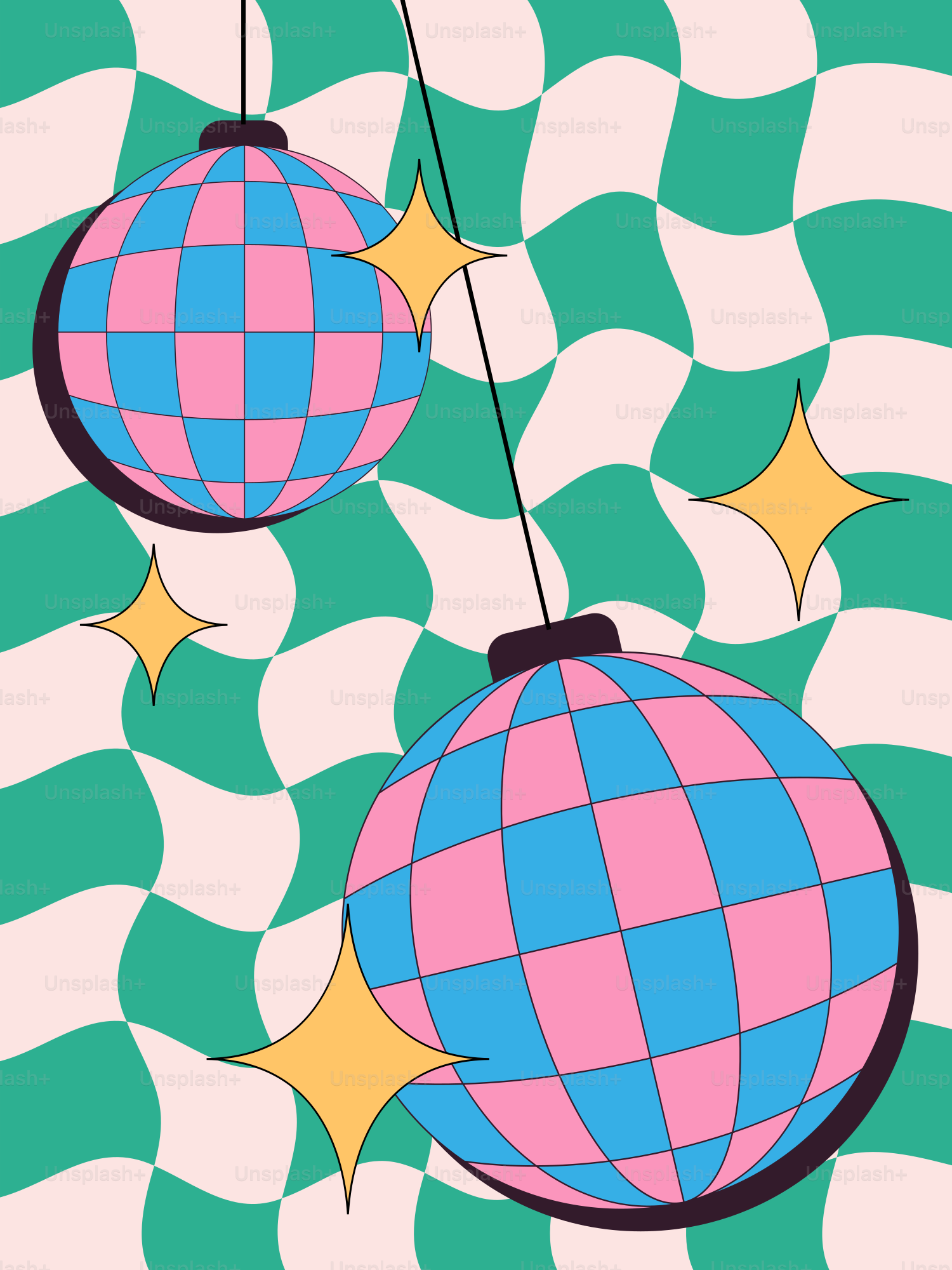 A couple of ornaments hanging from a string