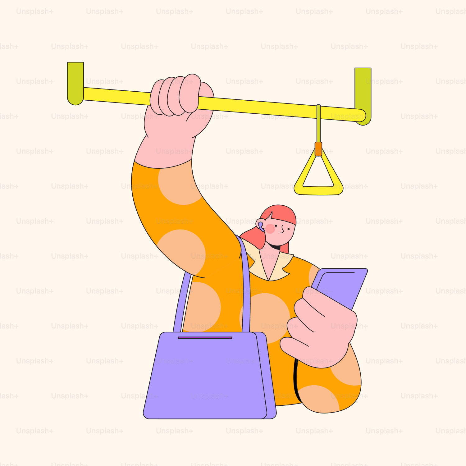 A man is holding a bar while looking at a cell phone