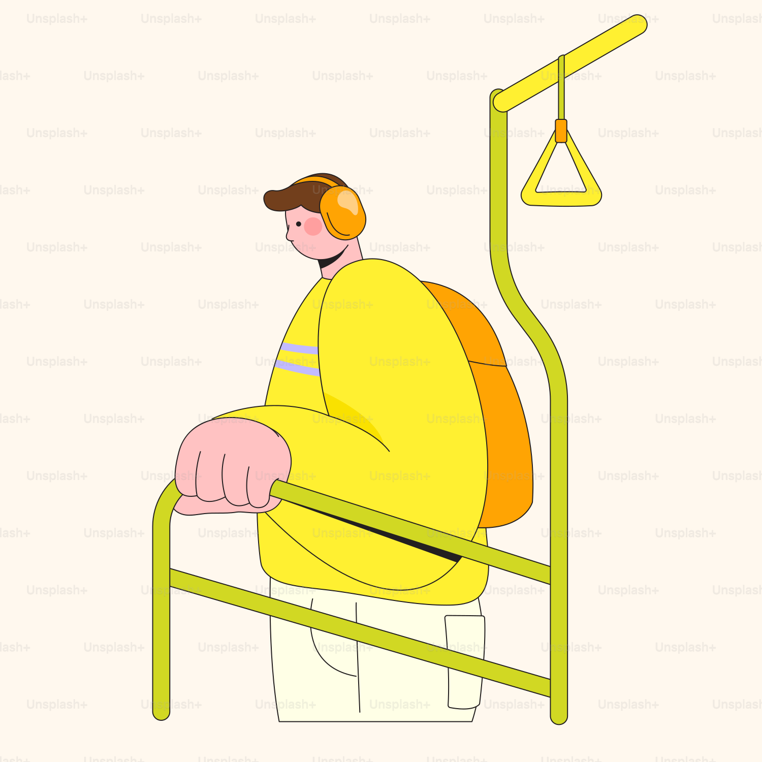 A man in a yellow jacket sitting on a chair