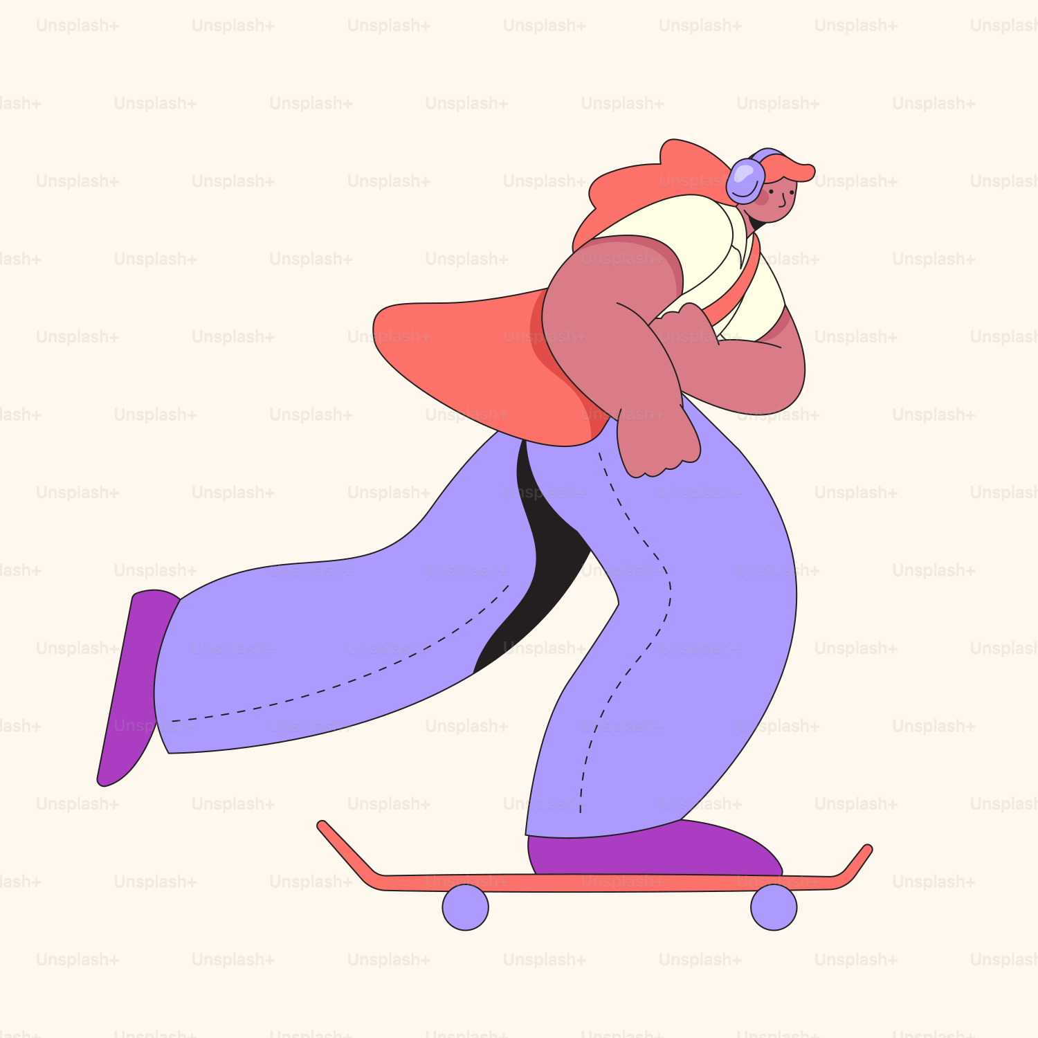 A person riding a skateboard on a white background