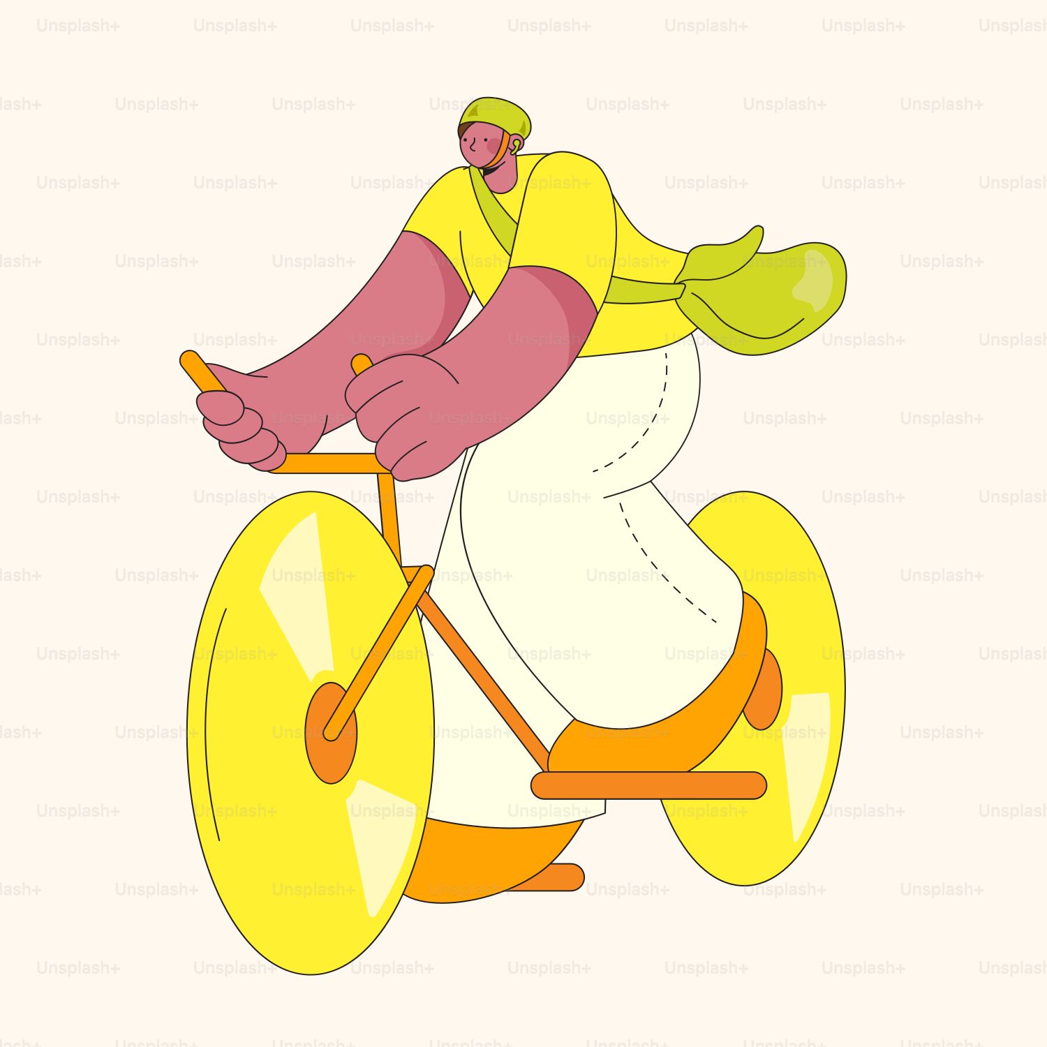 A cartoon of a man riding a bike