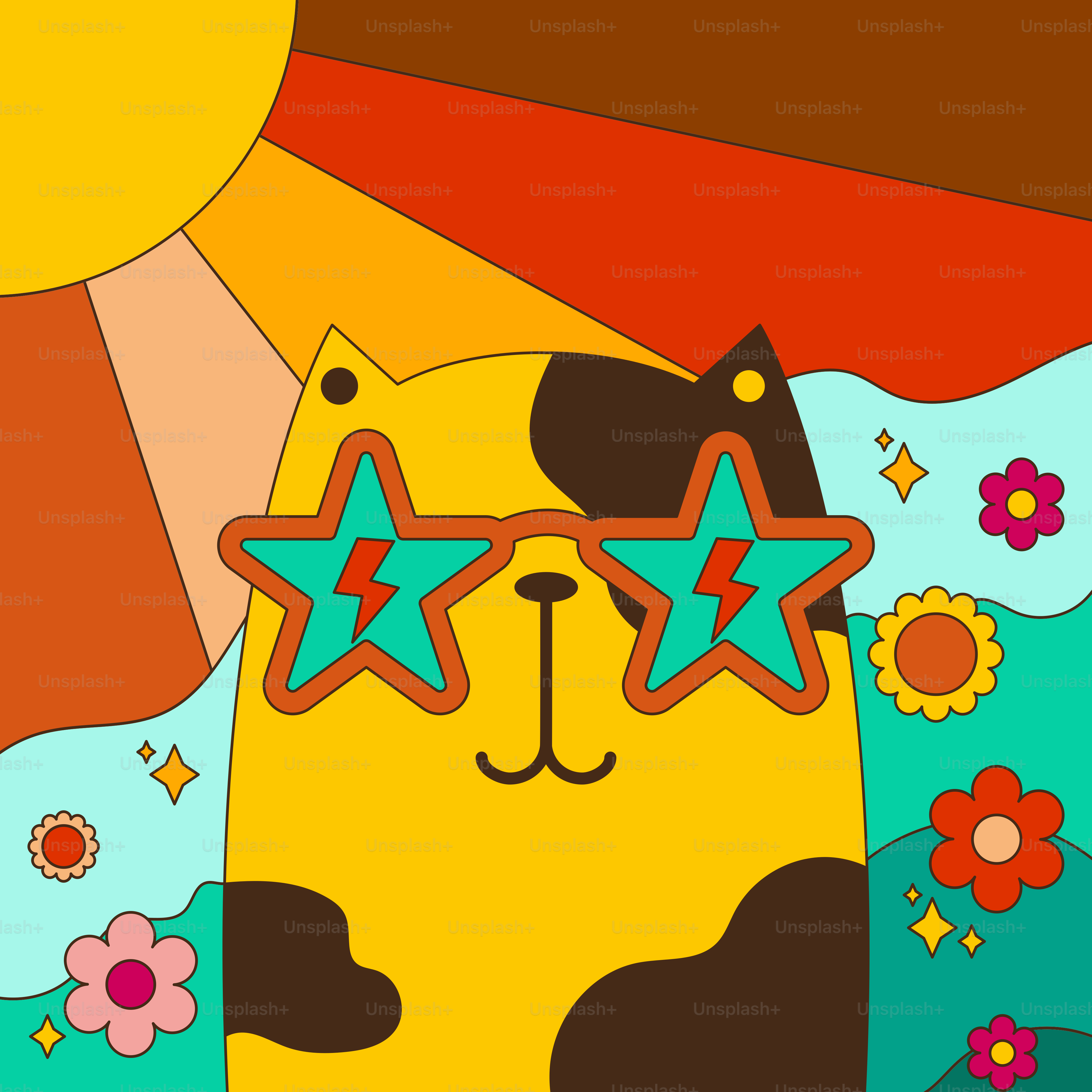 Un gato con gafas de sol y el sol de fondo