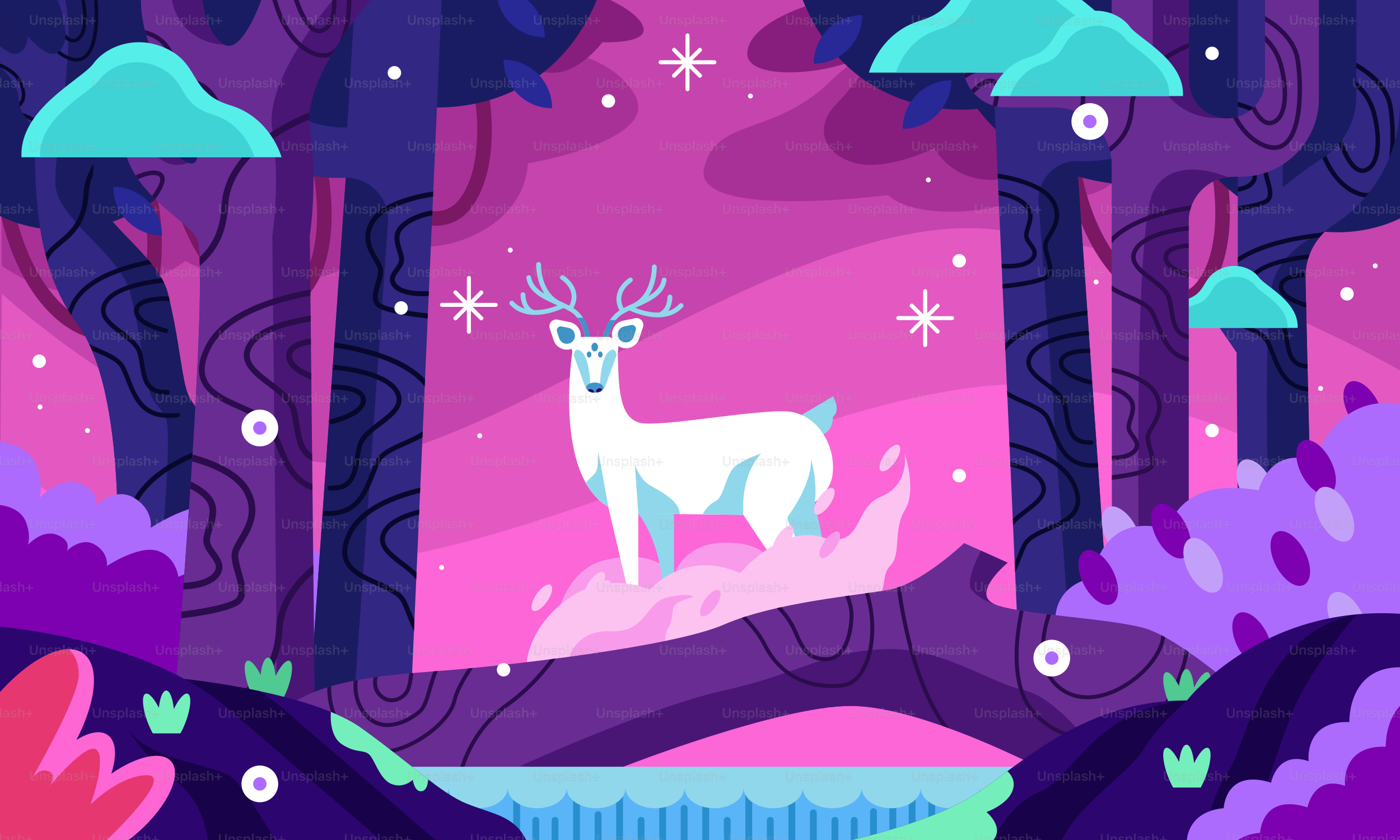 A deer is standing in the middle of a forest
