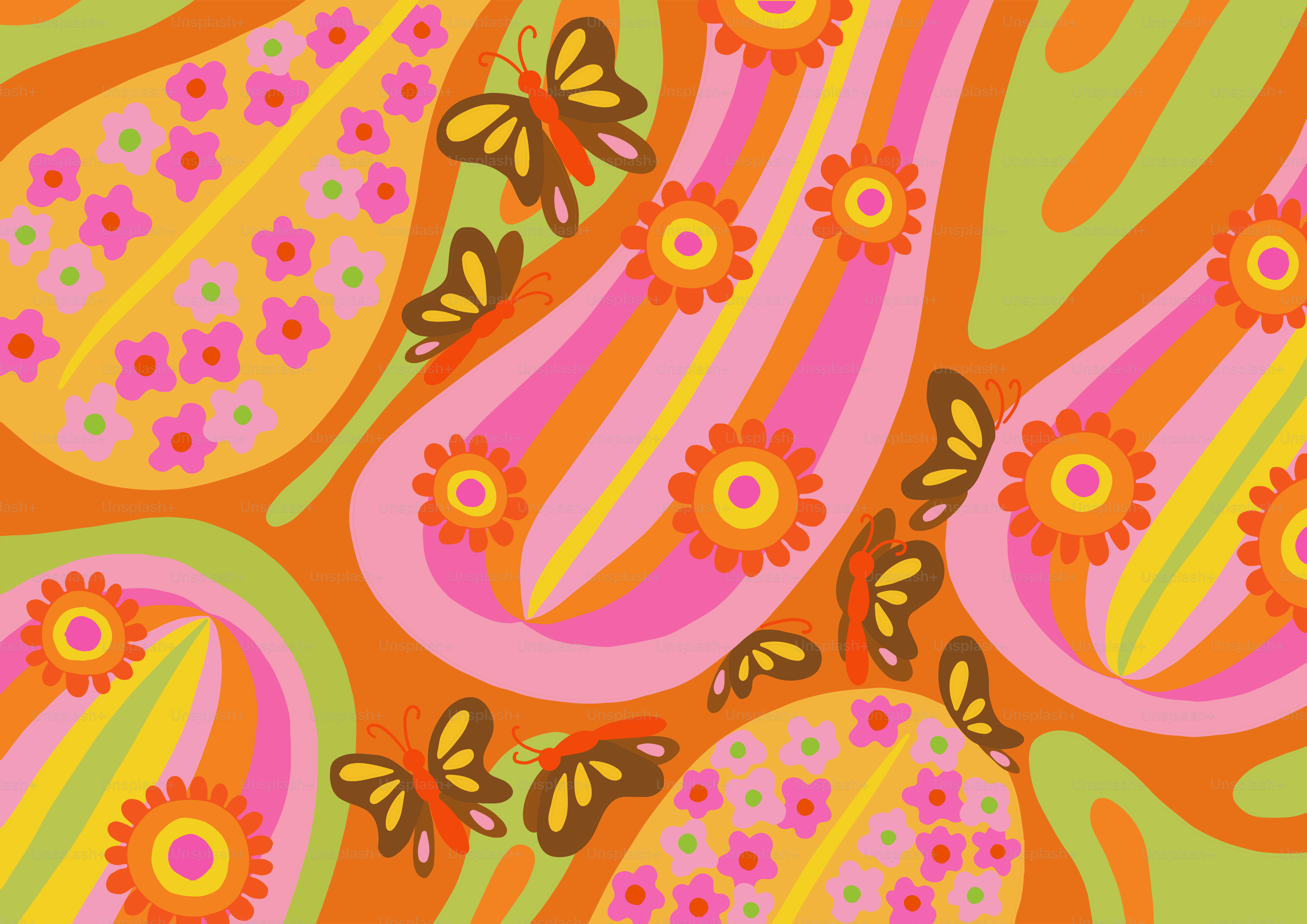 A picture of a pattern with flowers and butterflies