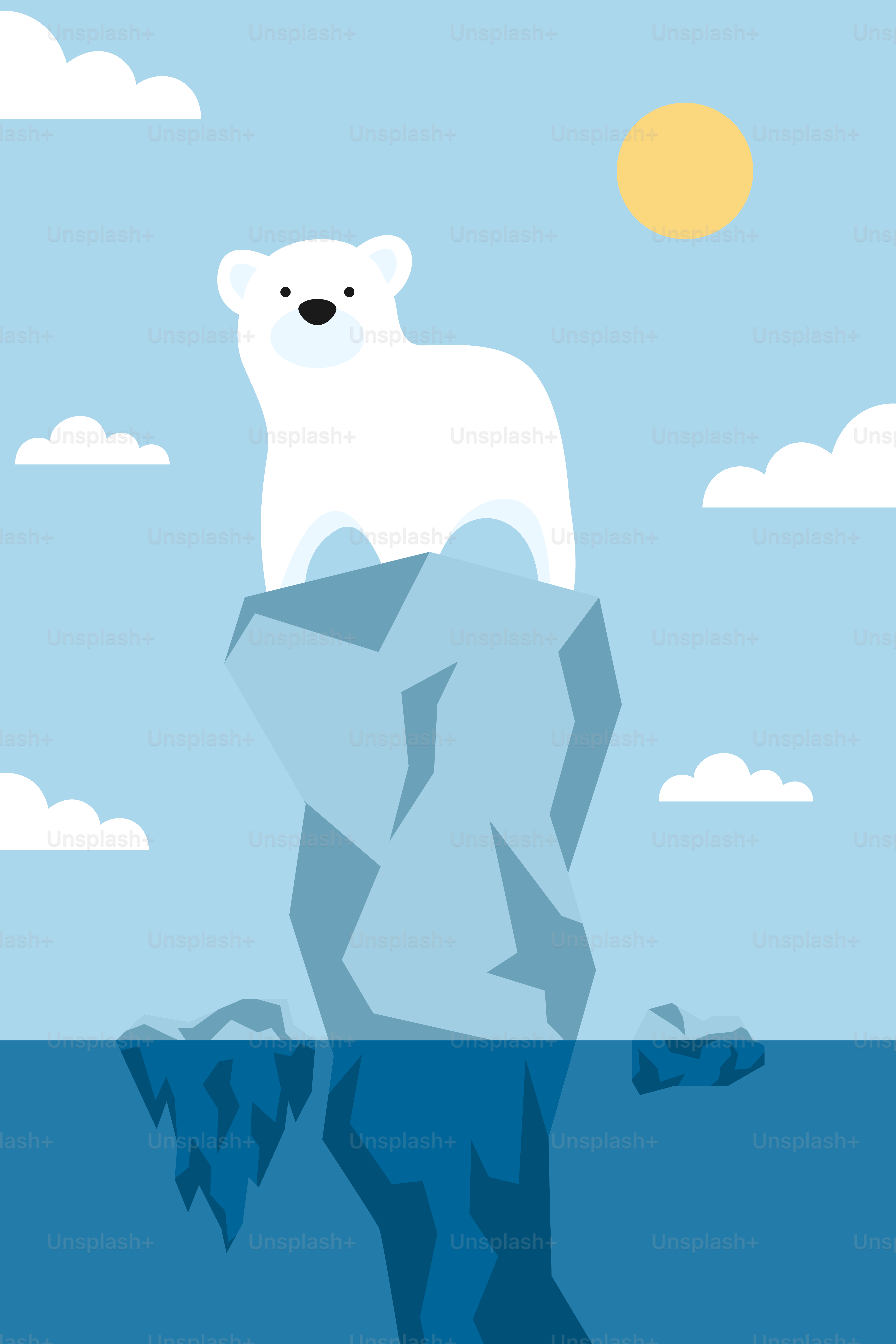 Ein Eisbär steht auf einem Eisberg