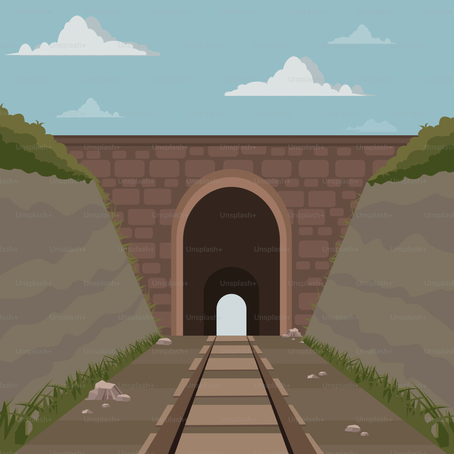 Ein Tunnel mit einem Zug, der herauskommt